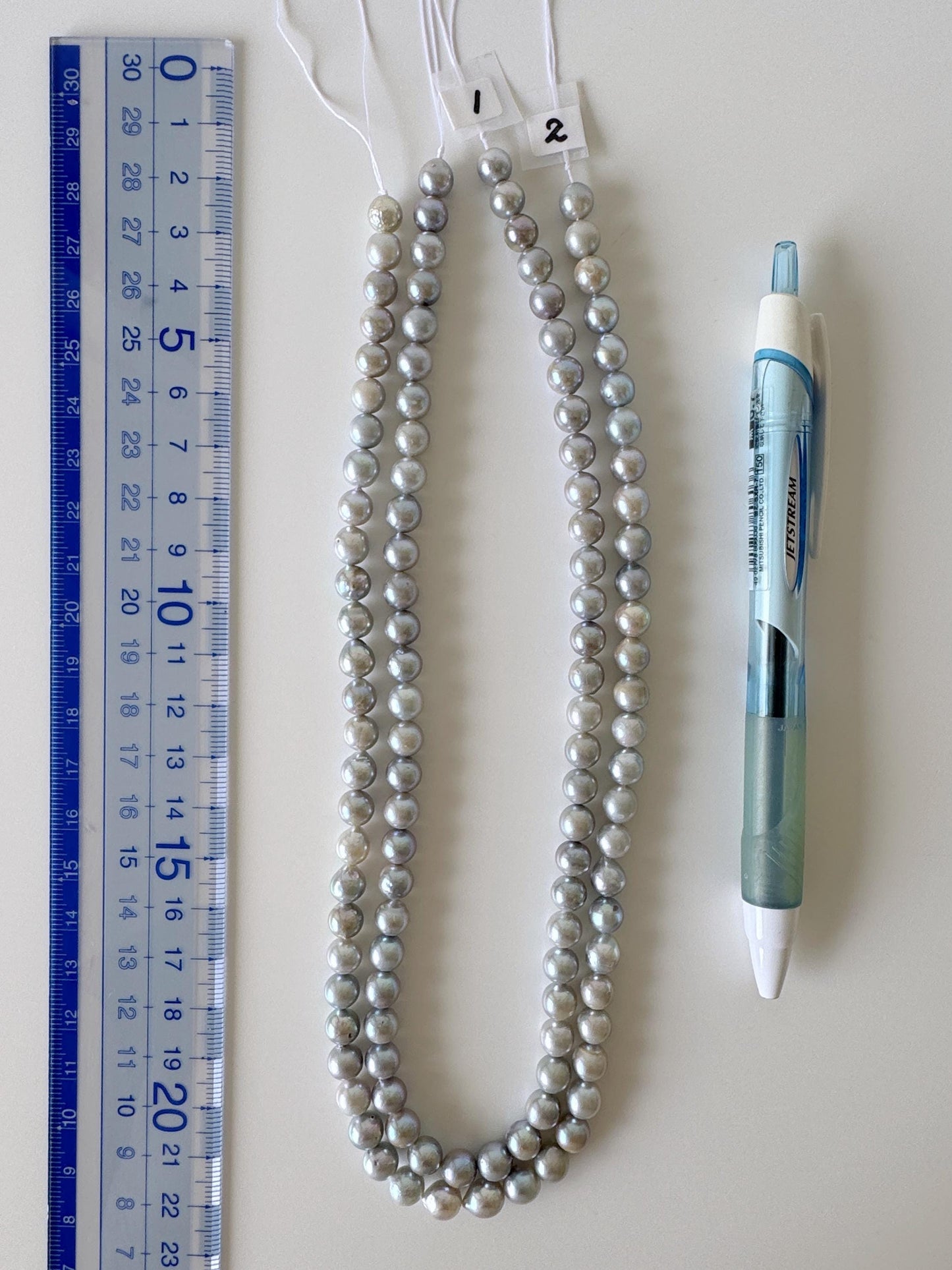 6.5-7mm Japanese Akoya Pearl Beads, Blue/Silver color pearl (Cobalt treated), Genuine Salt water Akoya Pearl, Full Strand, 40cm , 15.7"