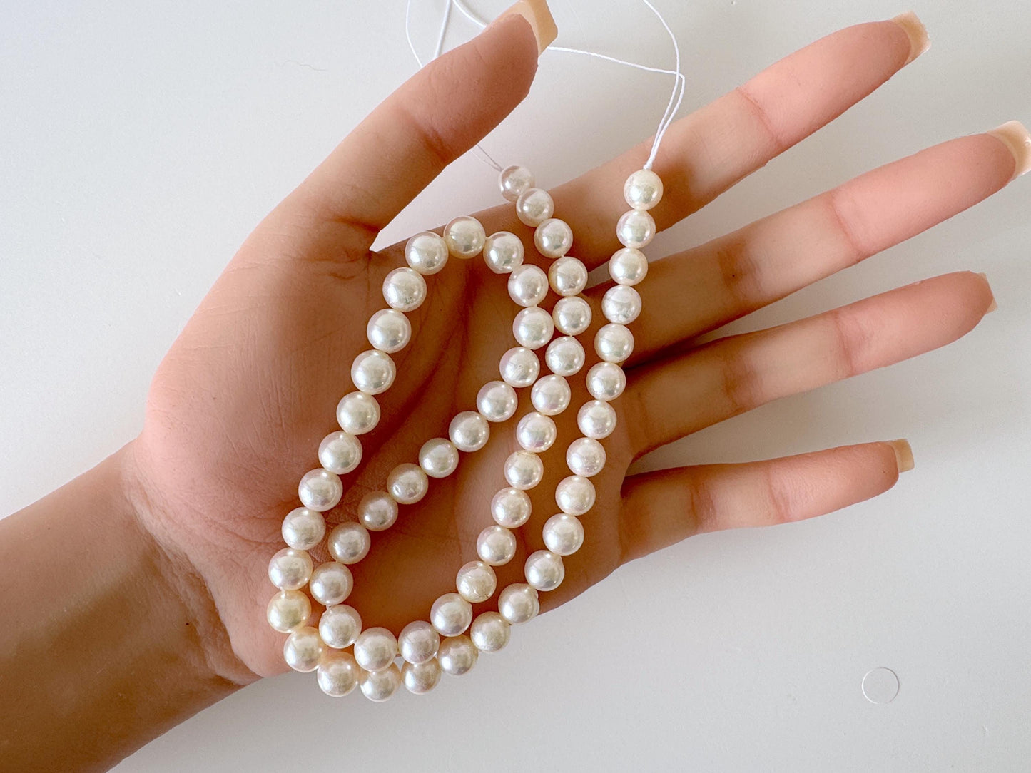 7-7.5mm Japanese White Akoya Pearl Beads, Genuine Akoya Pearl, Full Strand, 40cm , 15.7", Cultured Salt water pearl + Extra 5 pieces