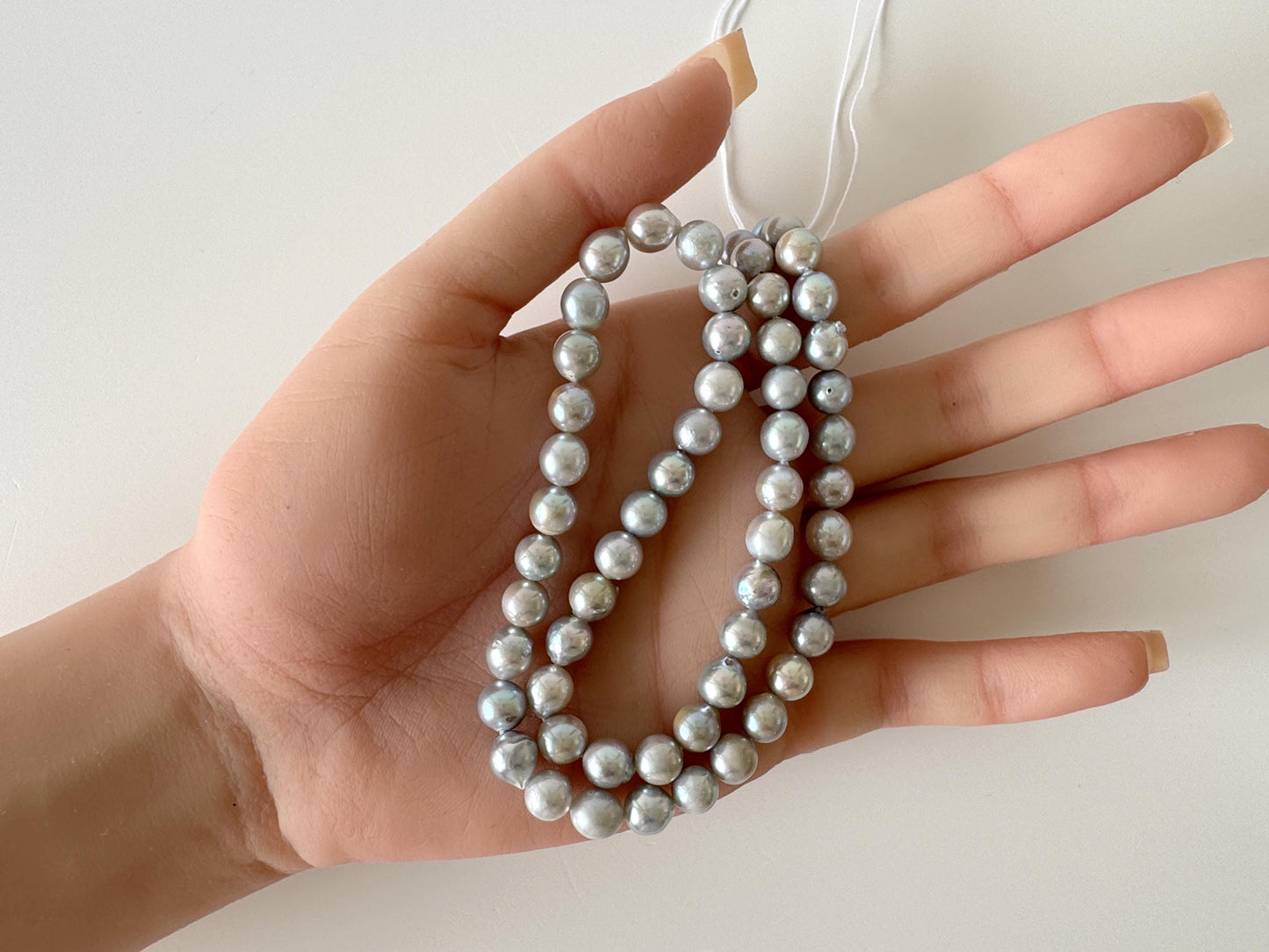 6.5-7mm Cobalt Treated Akoya Pearl Strand: Blue Silver Japanese Saltwater Beads