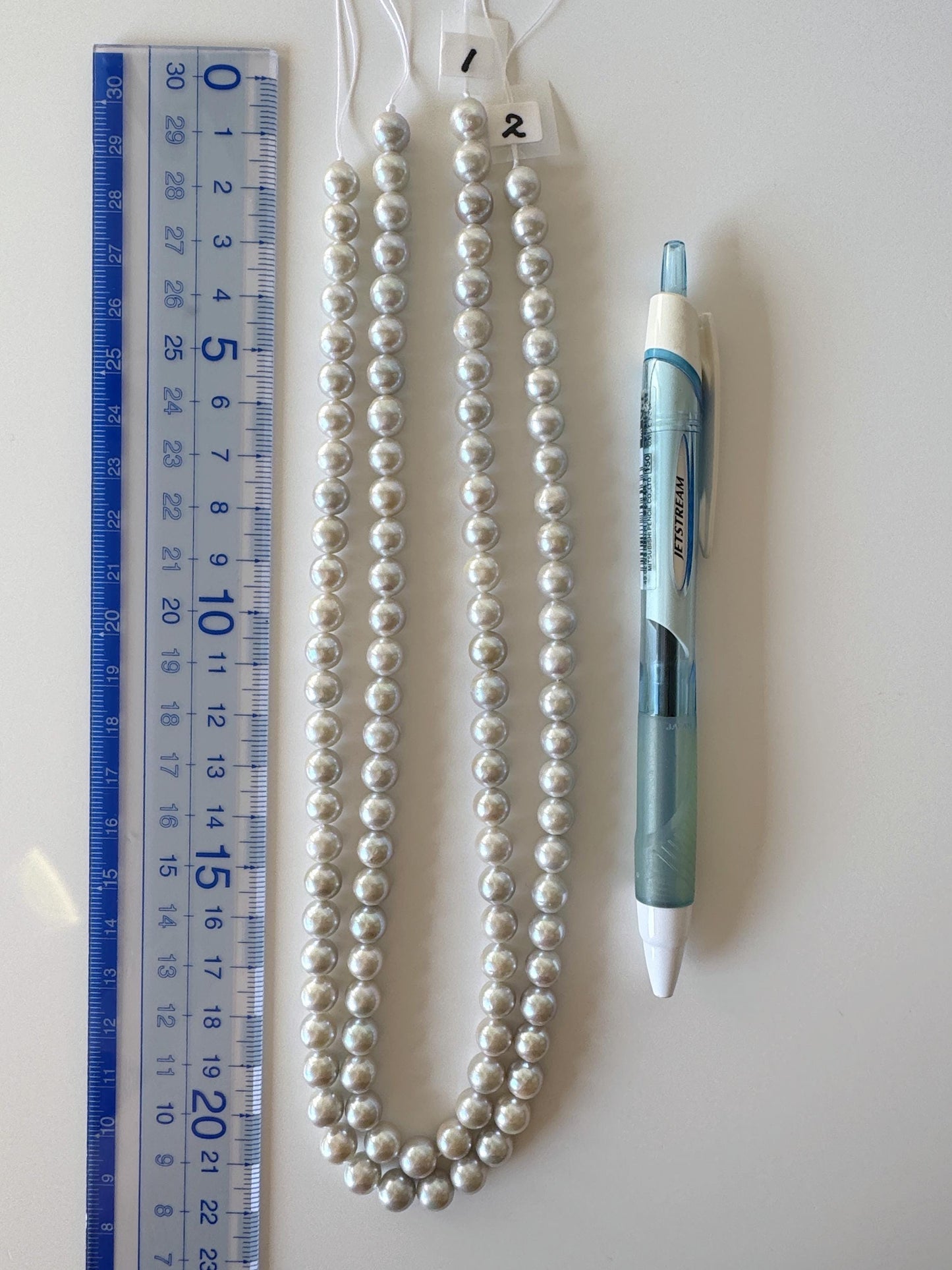 7-7.5mm Japanese Akoya Pearl Beads, Blue/Silver color pearl (Cobalt treated), Genuine Salt water Akoya Pearl, Full Strand, 40cm , 15.7"