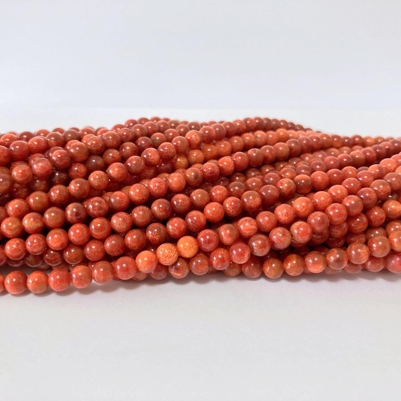 Natural sponge coral 4-4.5mm strands, Red-bright red color, 15.7inches, 40cm, Apple coral strands, Wholesale, Price per strand