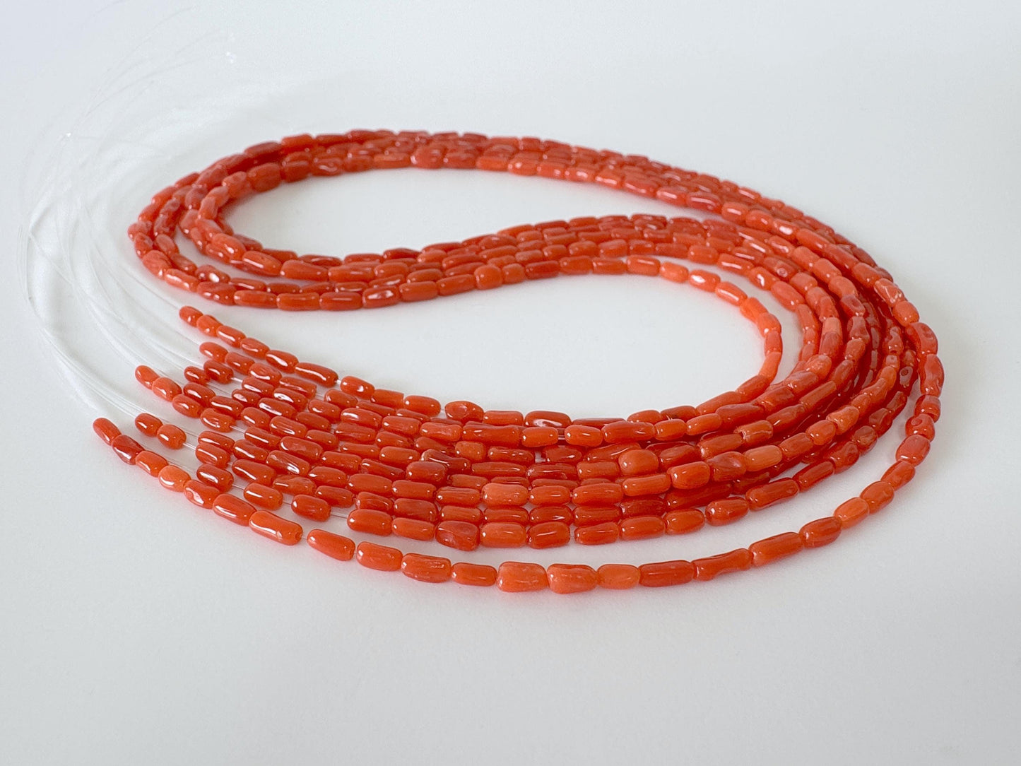 Natural Mediterranean red coral rice/tube shape 3x1.5-7x3mm strands ,16.5inches, 42cm, for jewelry making, natural color, Price per strand