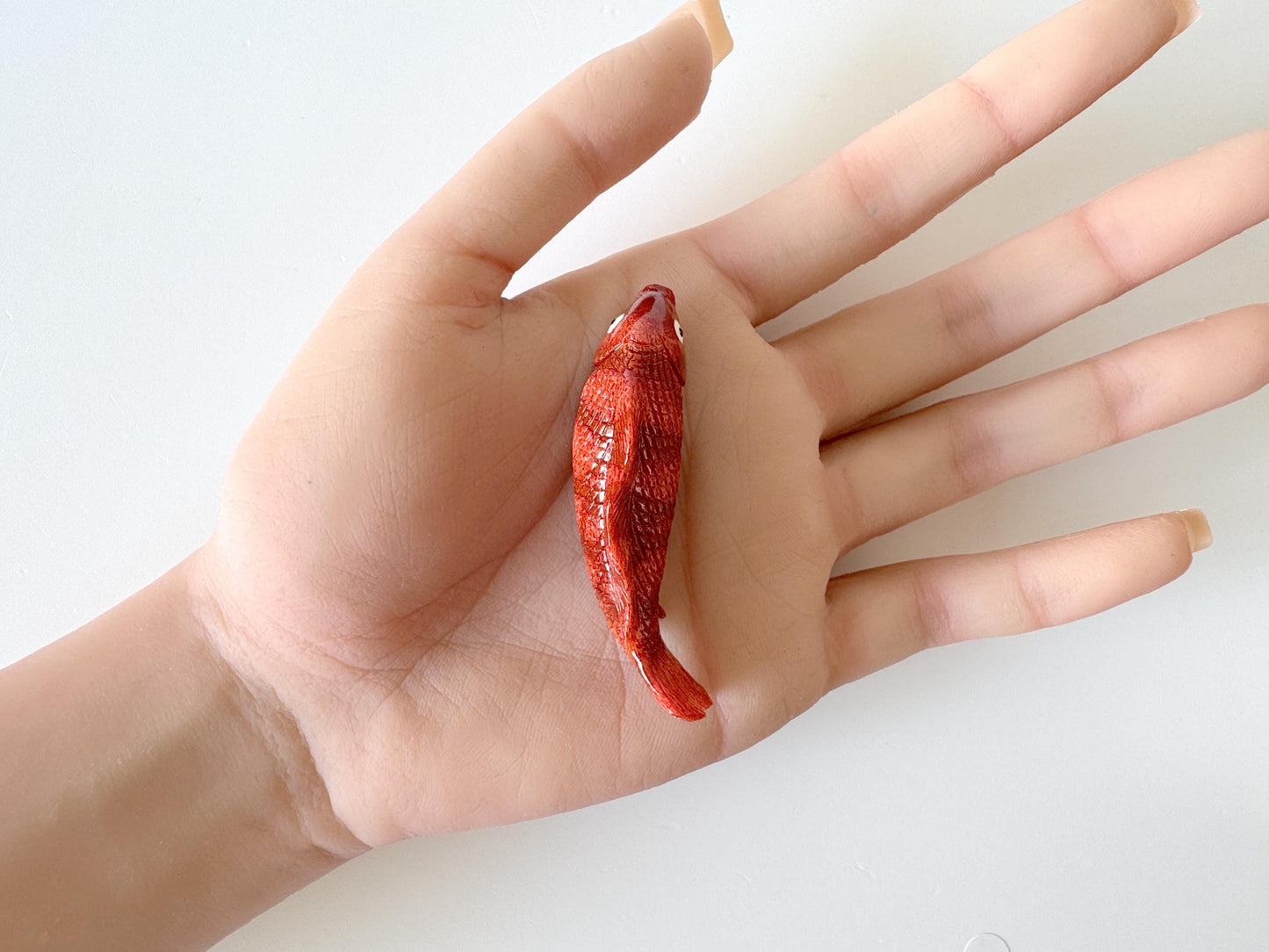 59mm Natural Sponge Coral Carp Carving Loose, Apple Coral Fish Carving, For Display, For Decoration, For Accessory Making