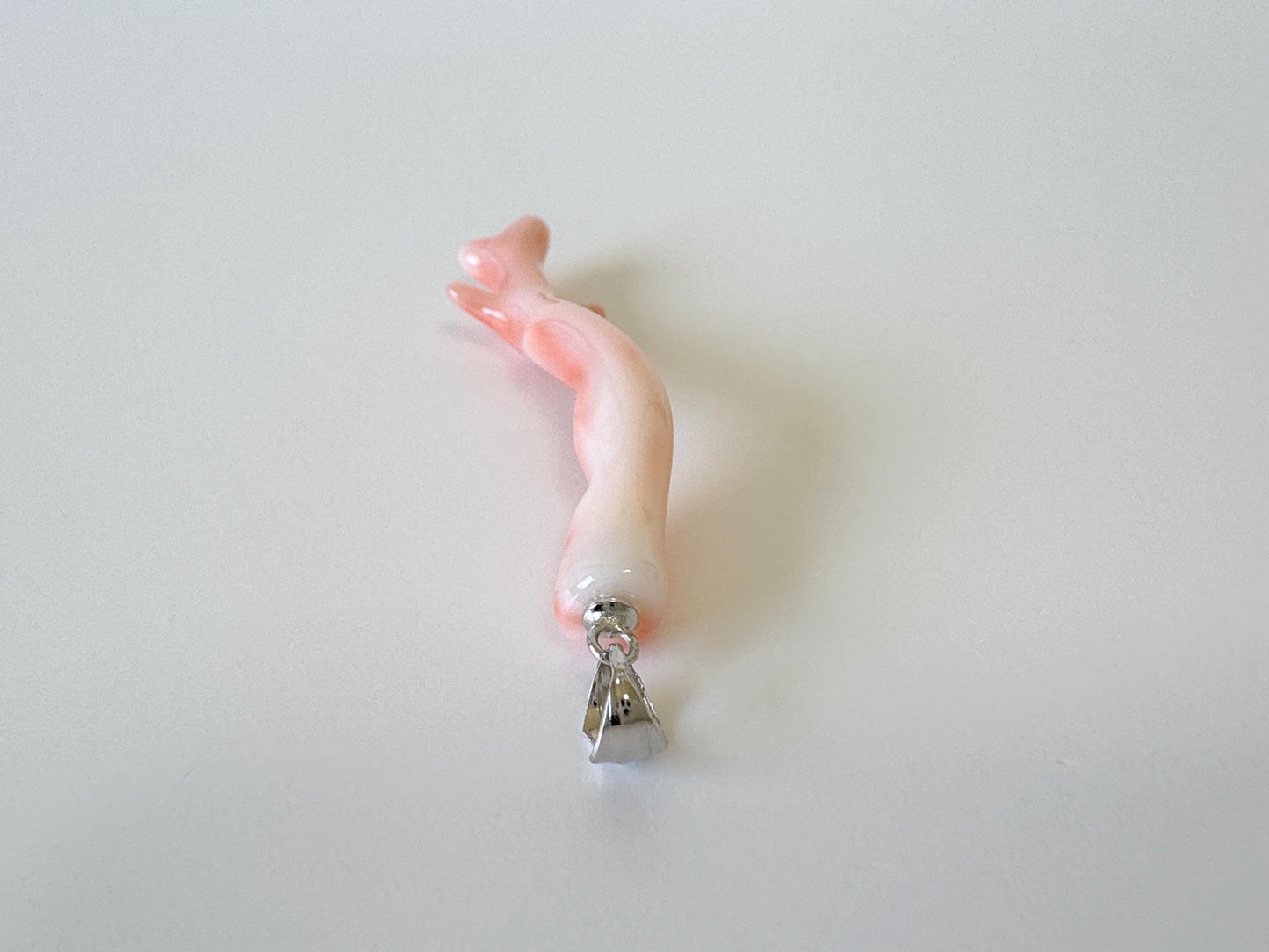 Natural Deep Sea Coral Branch Pendant, 48mm, Natural Pink/Ornge color coral branch pendant, Silver (Rhodium-Plated) bail
