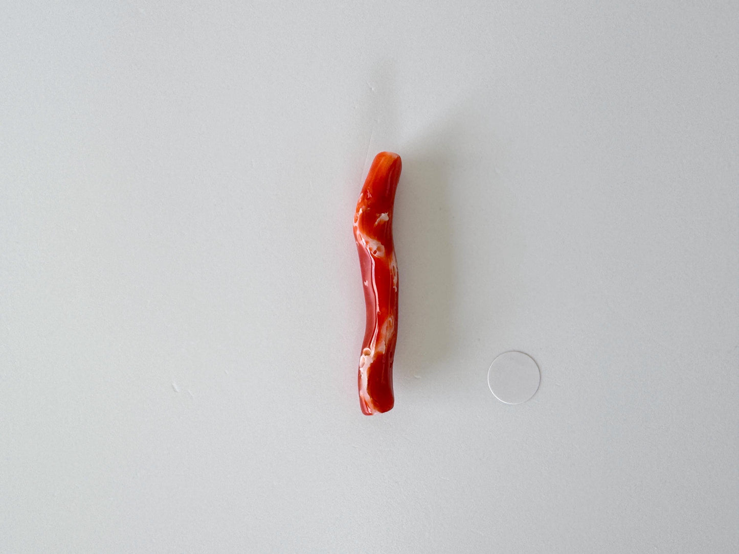 Japanese red(Aka) coral branch, 47mm, side full hole, natural red color coral for jewelry making