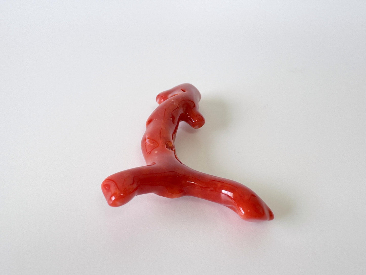Japanese red(Aka) coral branch, 55mm, Hole on top, Natural red color coral for jewelry making