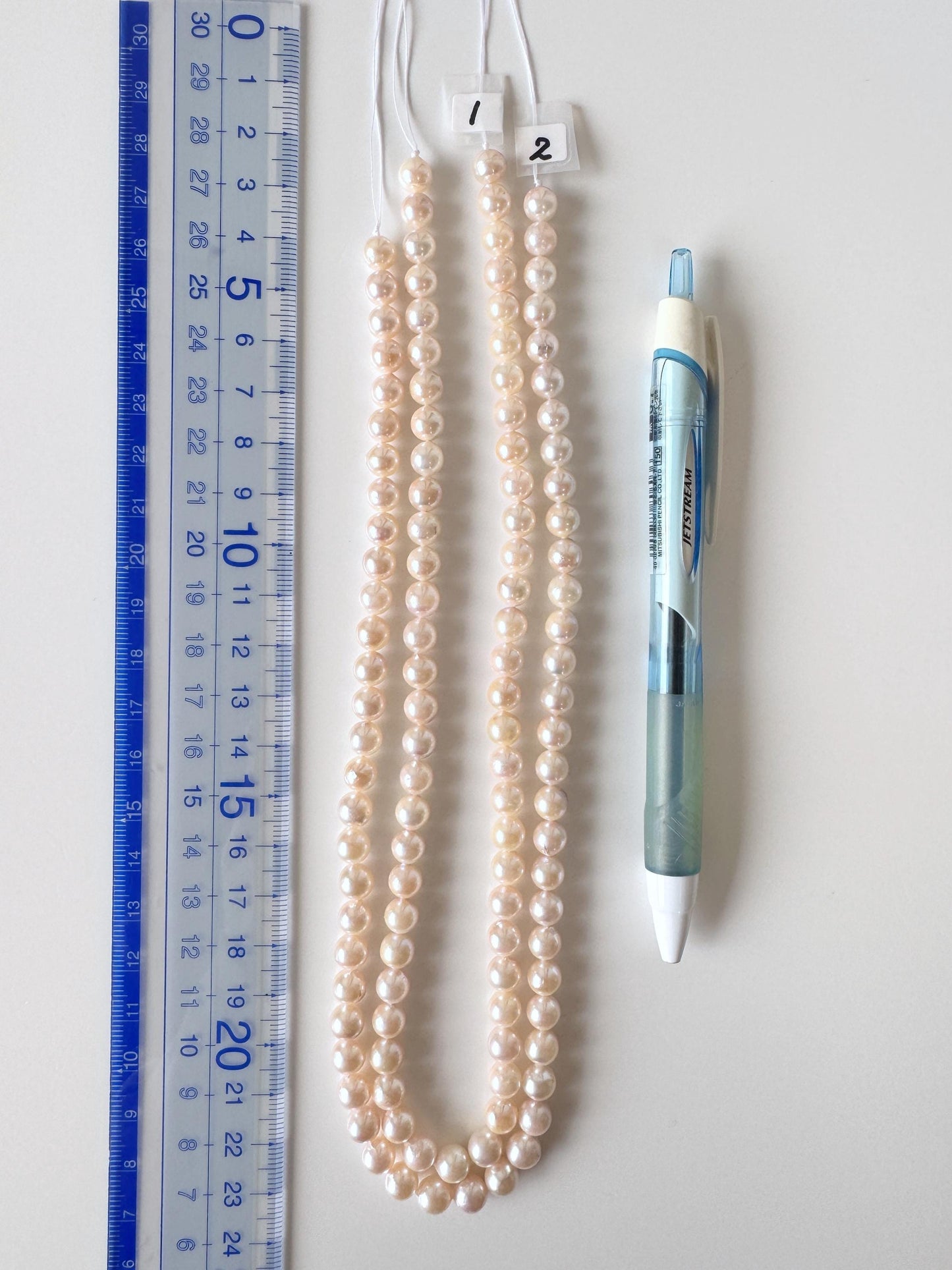 6.5-7mm Japanese White/Pink Akoya Pearl Beads, Genuine Akoya Pearl, Full Strand, 40cm , 15.7", Cultured Salt water pearl