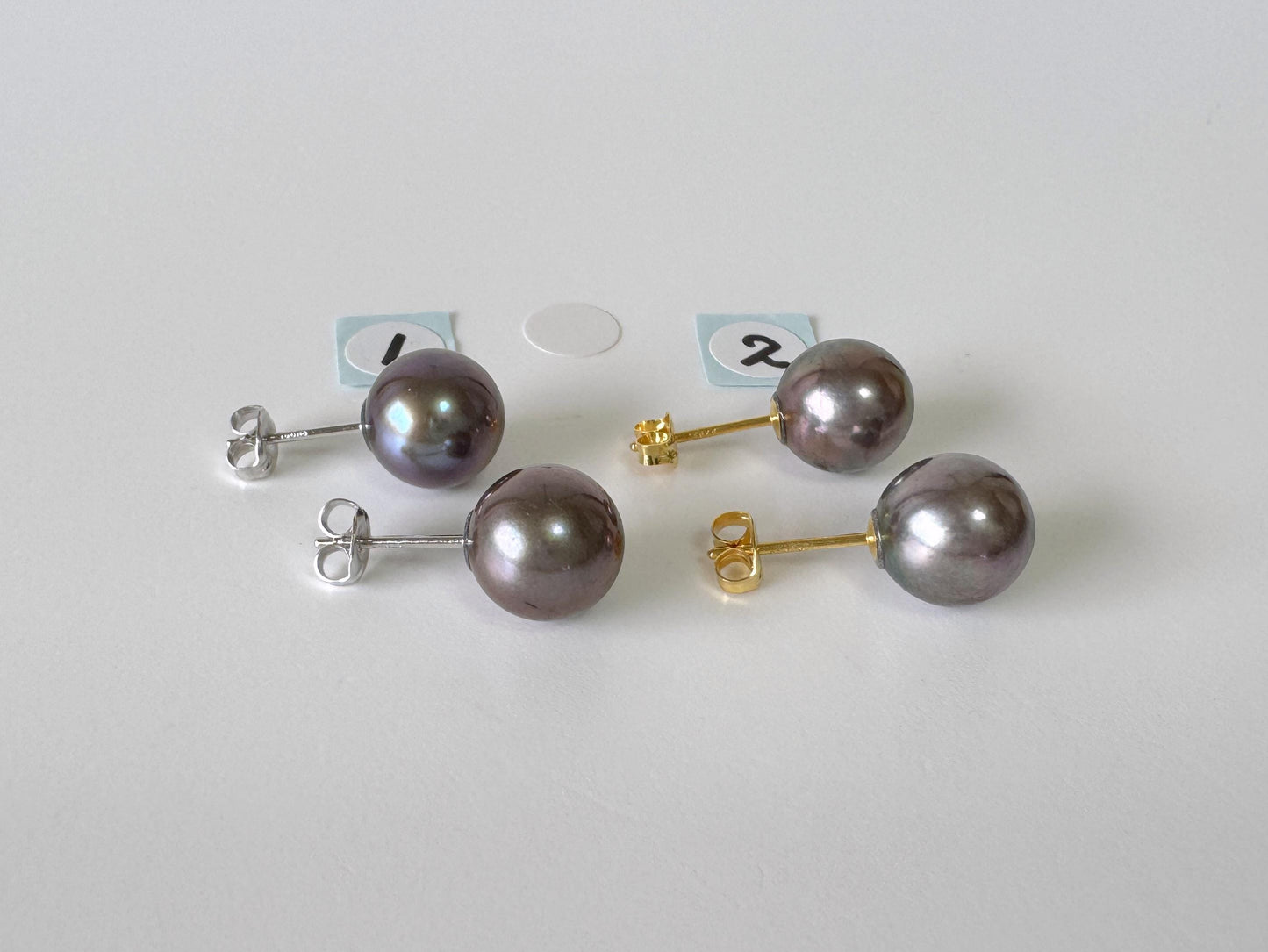 Japanese Black/Peacock Black Akoya Pearl Stud Earrings, 9.5mm, Silver 925 Post/Ear Nuts, Genuine Akoya Pearl, Salt water cultured pearl