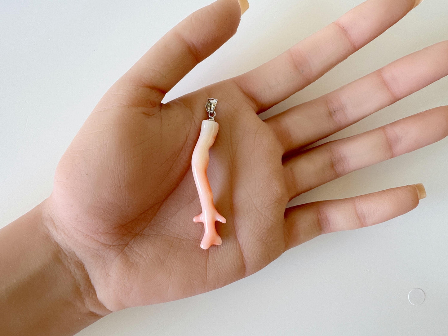 Natural Deep Sea Coral Branch Pendant, 48mm, Natural Pink/Ornge color coral branch pendant, Silver (Rhodium-Plated) bail