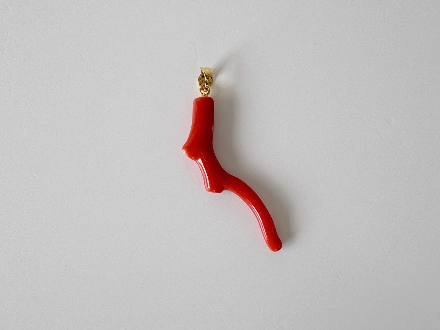 Natural Momo coral branch pendant, 45mm, Natural Japanese dark orange/Vermilion color coral branch pendant, Silver (Gold-Plated) bail