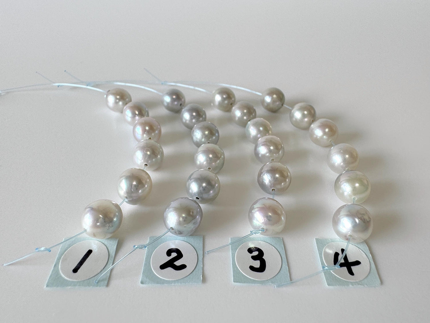 Japanese Blue/Silver color (cobalt treated) Akoya Pearl Beads, 6.5-7mm, Mini Strand, Short Strand of 6 Pieces, Cultured in Sea Water