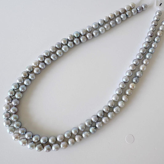 6.5-7mm Japanese Akoya Pearl Beads, Blue/Silver color pearl (Cobalt treated), Genuine Salt water Akoya Pearl, Full Strand, 40cm , 15.7"
