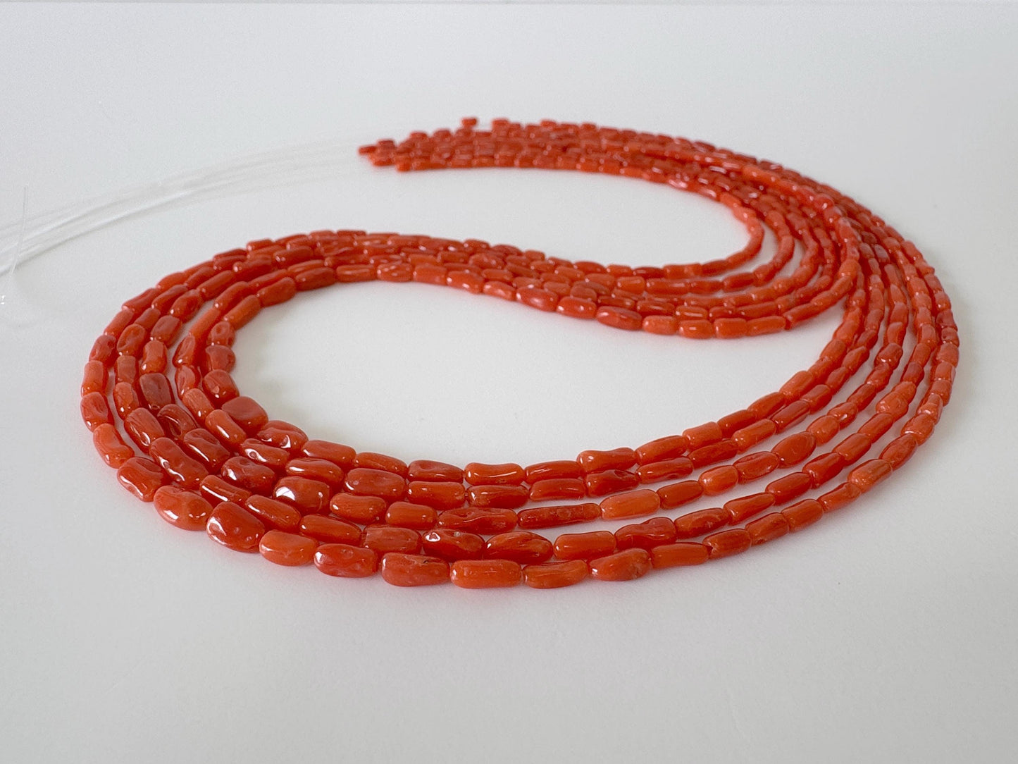 Natural Mediterranean red coral rice/tube shape 3x1.5-7x3mm strands ,16.5inches, 42cm, for jewelry making, natural color, Price per strand