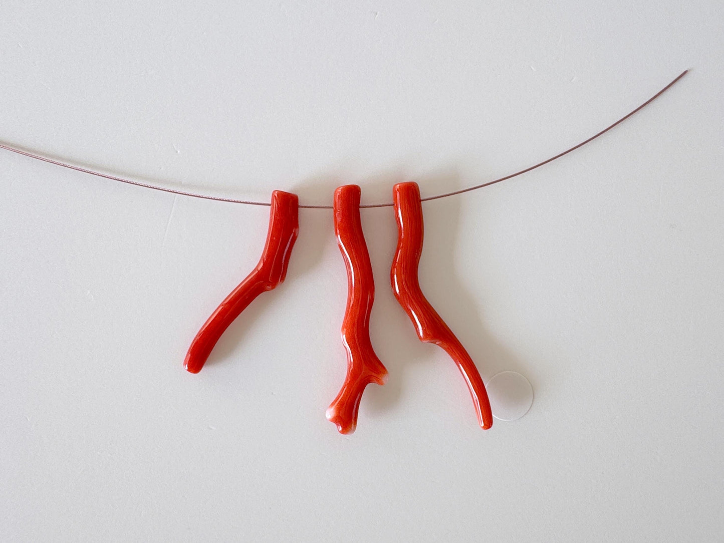 Natural Japanese Momo Coral branches, Set of 3pcs, Natural Dark Orange Color, Side Full-Hole, Genuine Precious Coral, for Jewelry Making