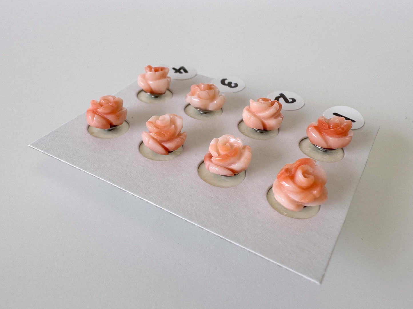 Hand-Carved Coral Rose Stud Earrings: Titanium Posts, Pink-Orange Genuine Coral