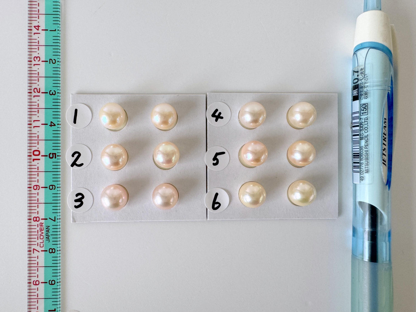 Japanese Cream White Akoya Pearl 8mm, Half-Drilled Round loose, Price per Pair, Value-priced Salt water pearl, For Earrings