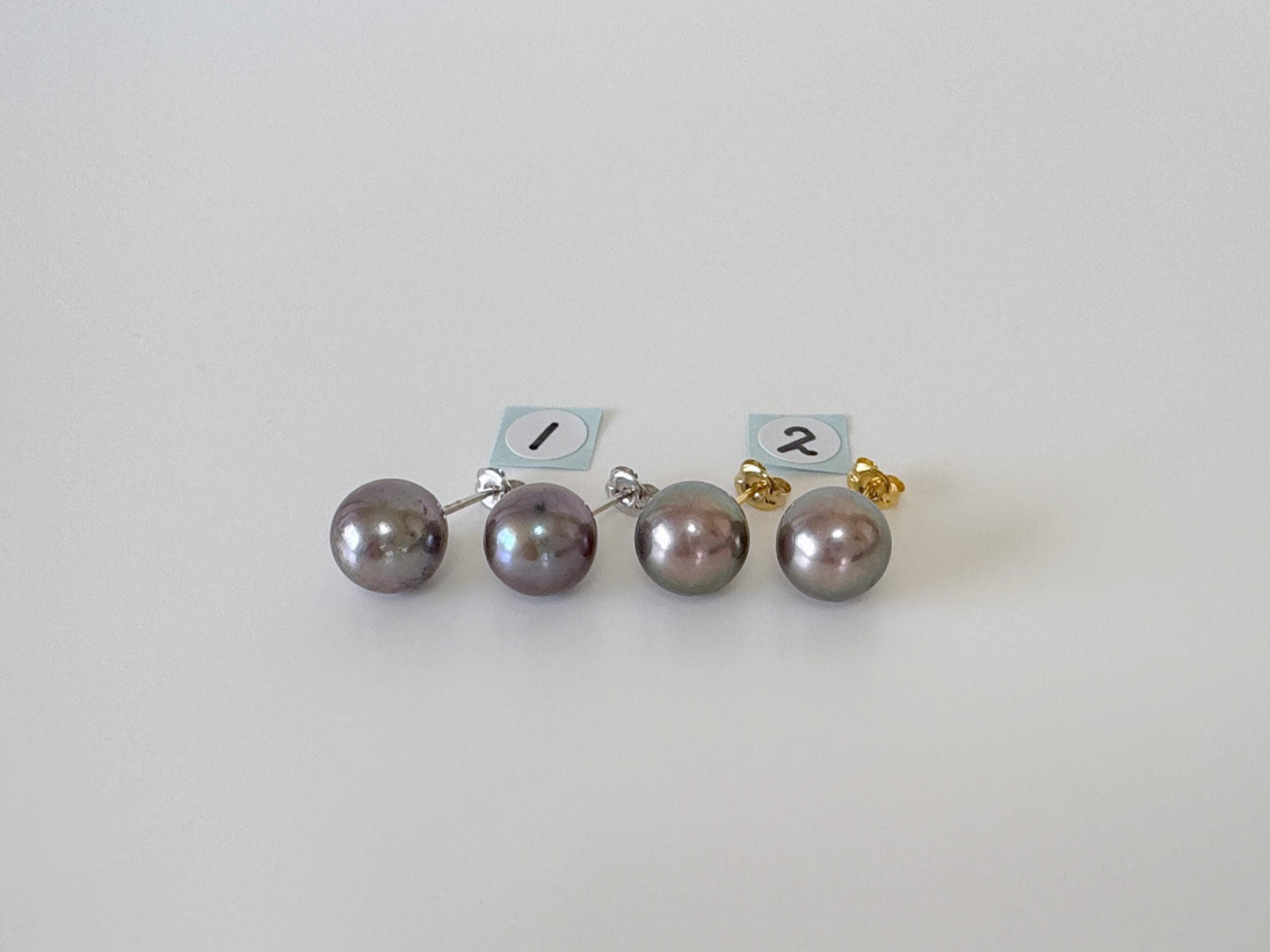 Japanese Black/Peacock Black Akoya Pearl Stud Earrings, 9.5mm, Silver 925 Post/Ear Nuts, Genuine Akoya Pearl, Salt water cultured pearl