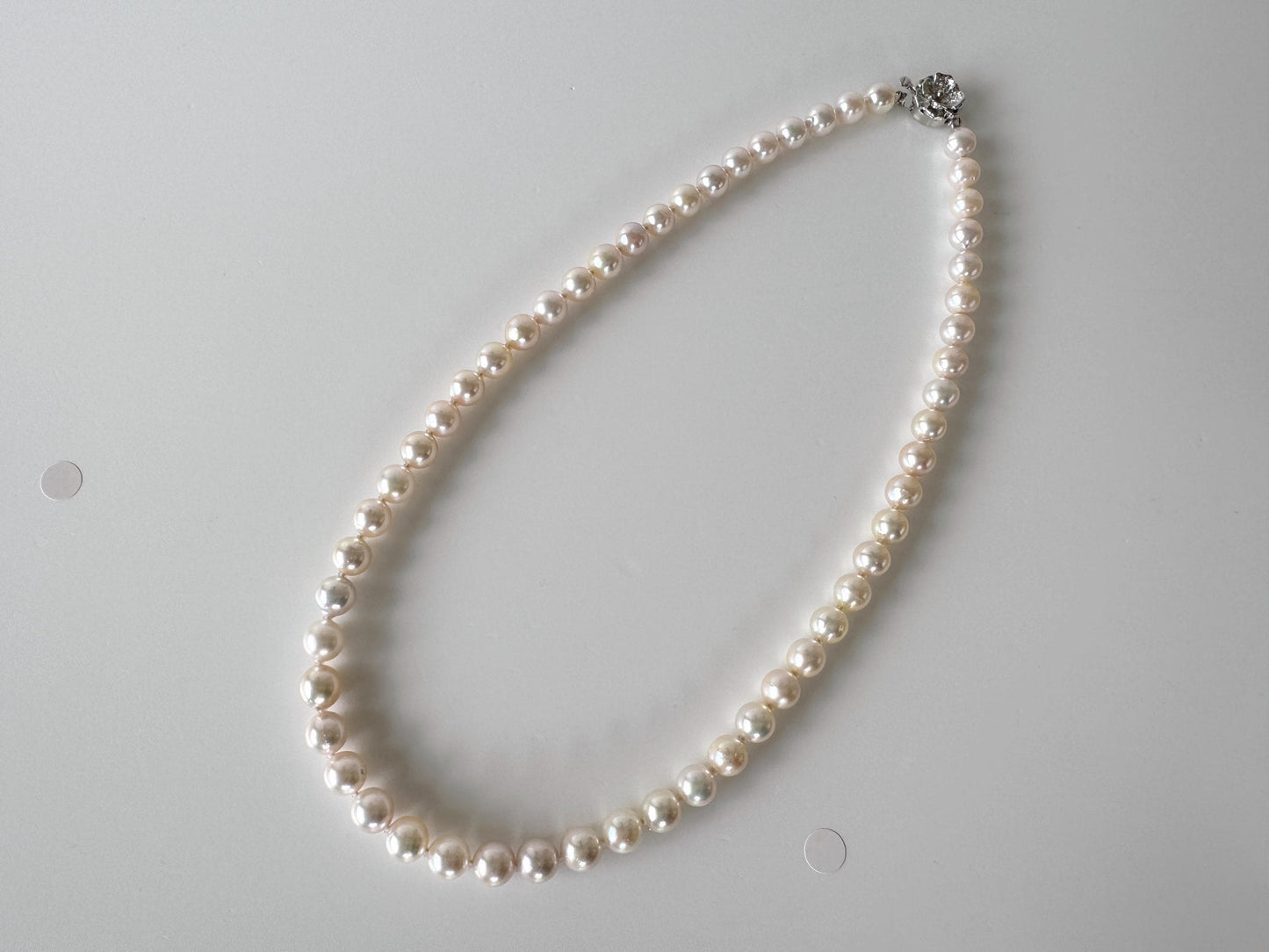Necklace, 6.9-8.3mm Japanese White Akoya Pearl Necklace with Silver Clasp, Genuine Akoya Pearl, 45cm, 17.7in, Cultured Salt water pearl