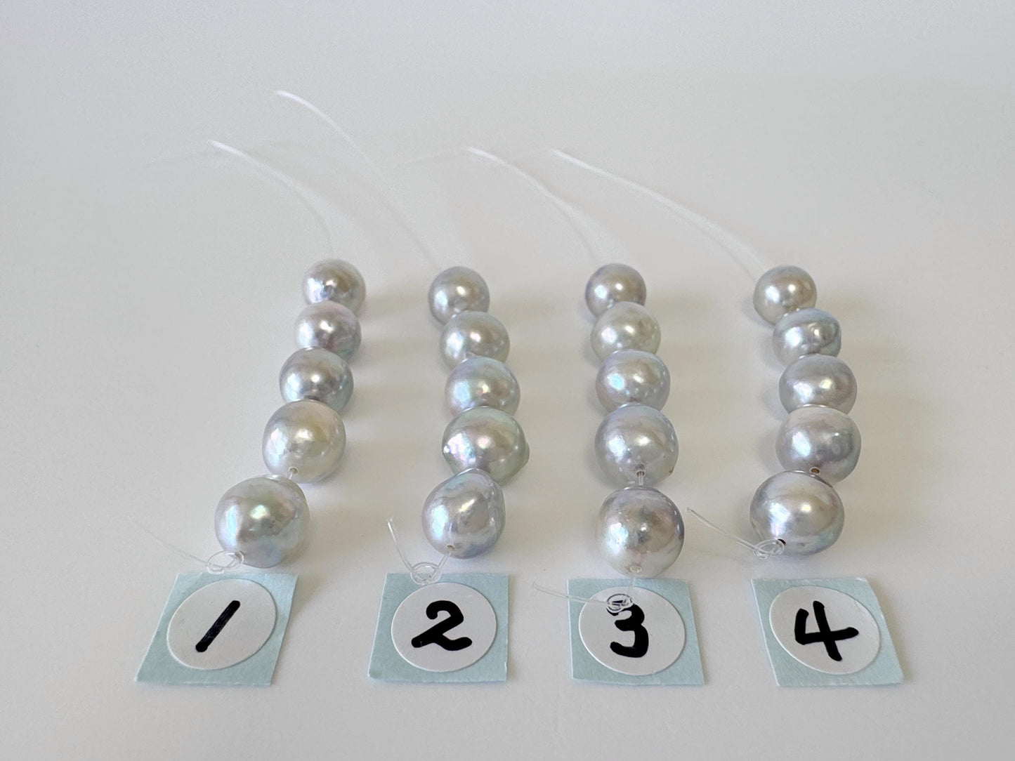 Japanese Natural blue/silver color Akoya Pearl Beads, 7-7.5mm, Mini Strand, Short Strand of 5 Pieces, Cultured in Sea Water