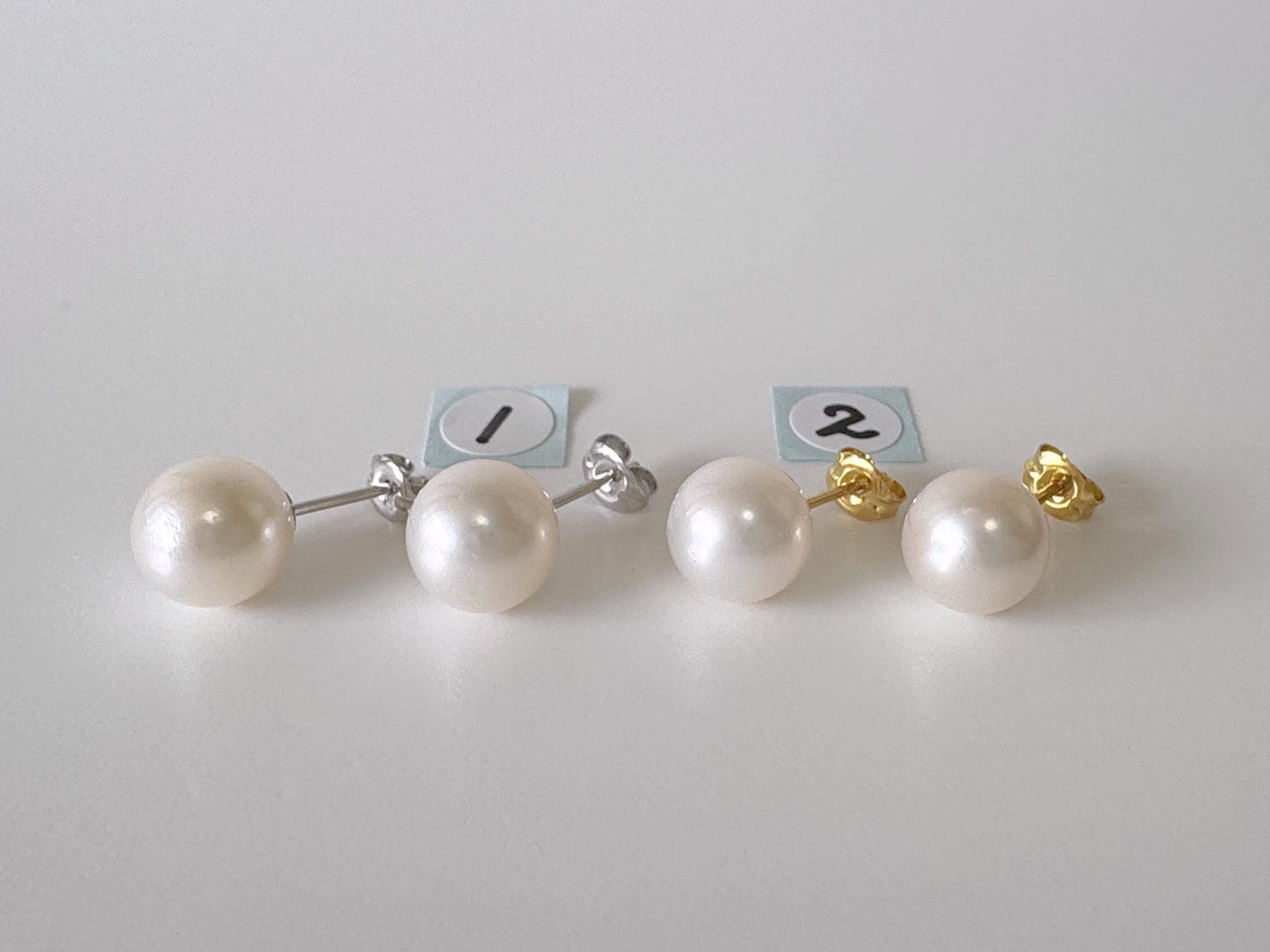 Japanese White Akoya Pearl Stud Earrings, 8.5mm, Silver 925 Post/Ear Nuts, Genuine Akoya Pearl, Salt water cultured pearl