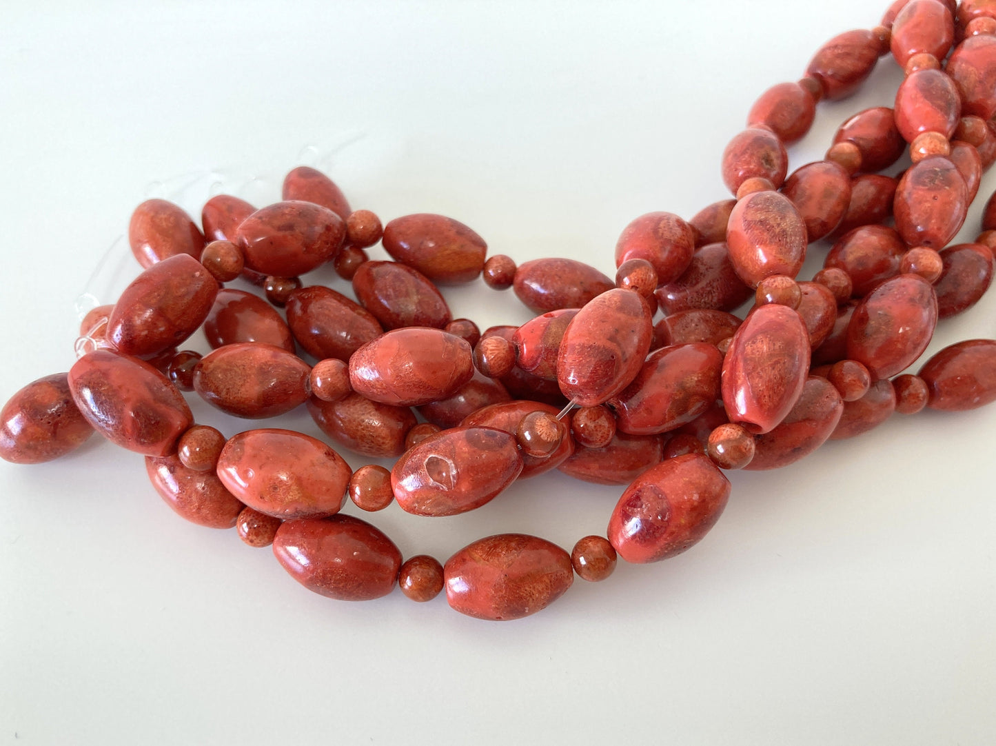 Sponge Coral Oval Beads (Barrel shape) with Round Beads / 16x10mm Oval / 5.5mm Round / sold by a Half Strand
