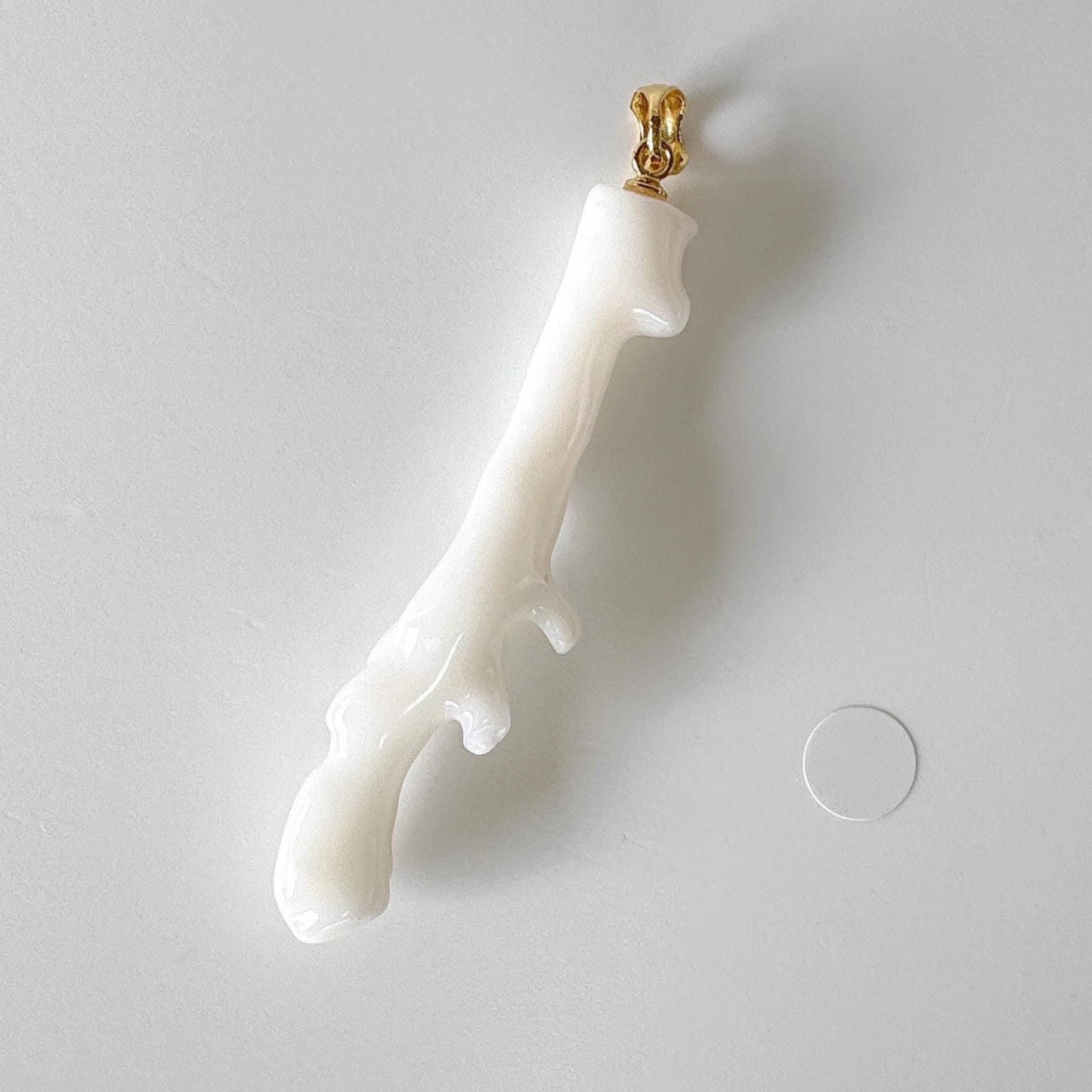 Natural Japanese White Coral Branch Pendant, 55mm, Natural White color genuine precious coral, Silver Bail (Gold-Plated)