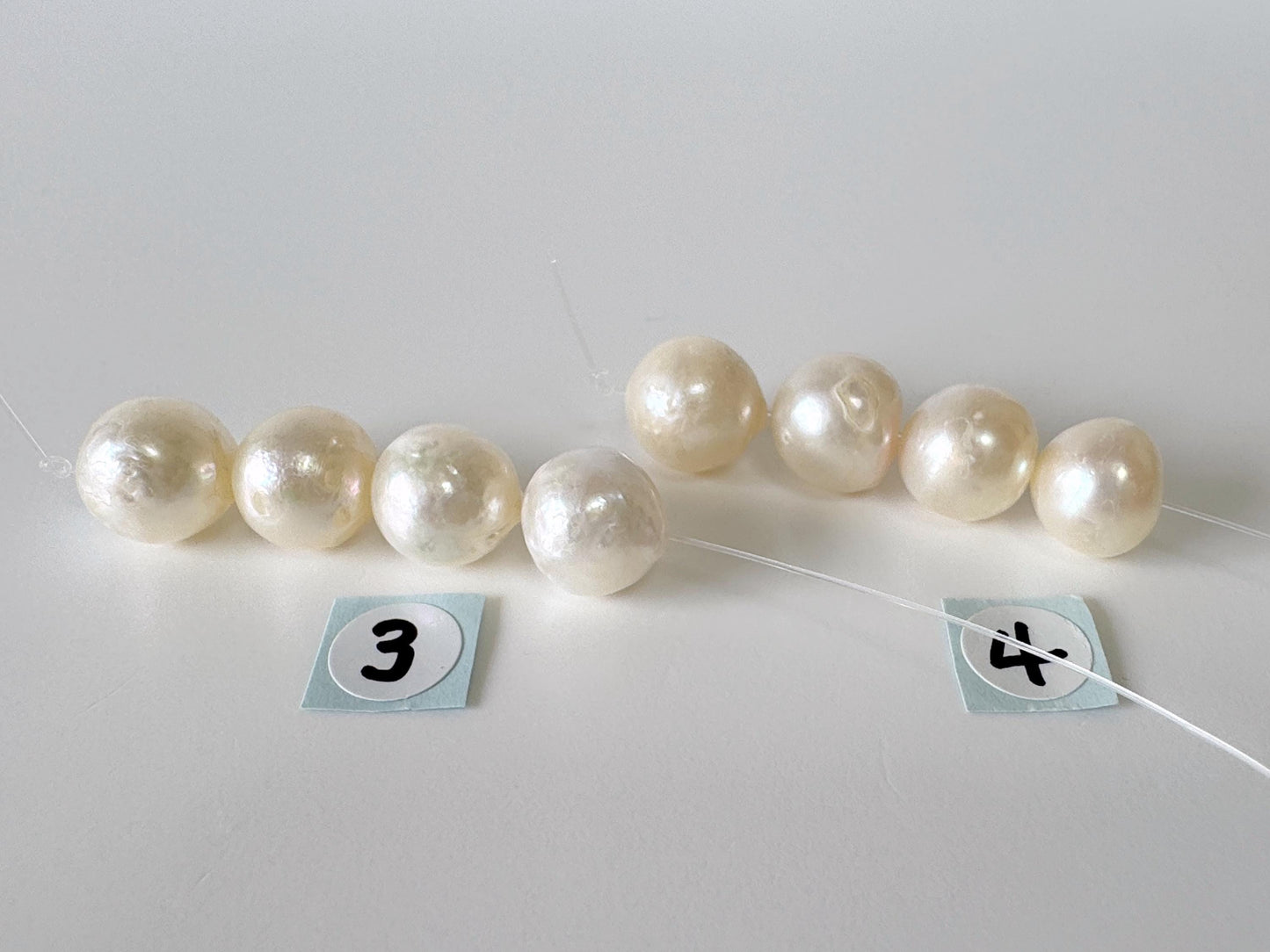 Japanese Cream White Akoya Pearl Beads, 9.5-9.9mm, Mini Strand, Short Strand, 4 Pieces, Genuine Akoya Pearl, Cultured in Sea Water