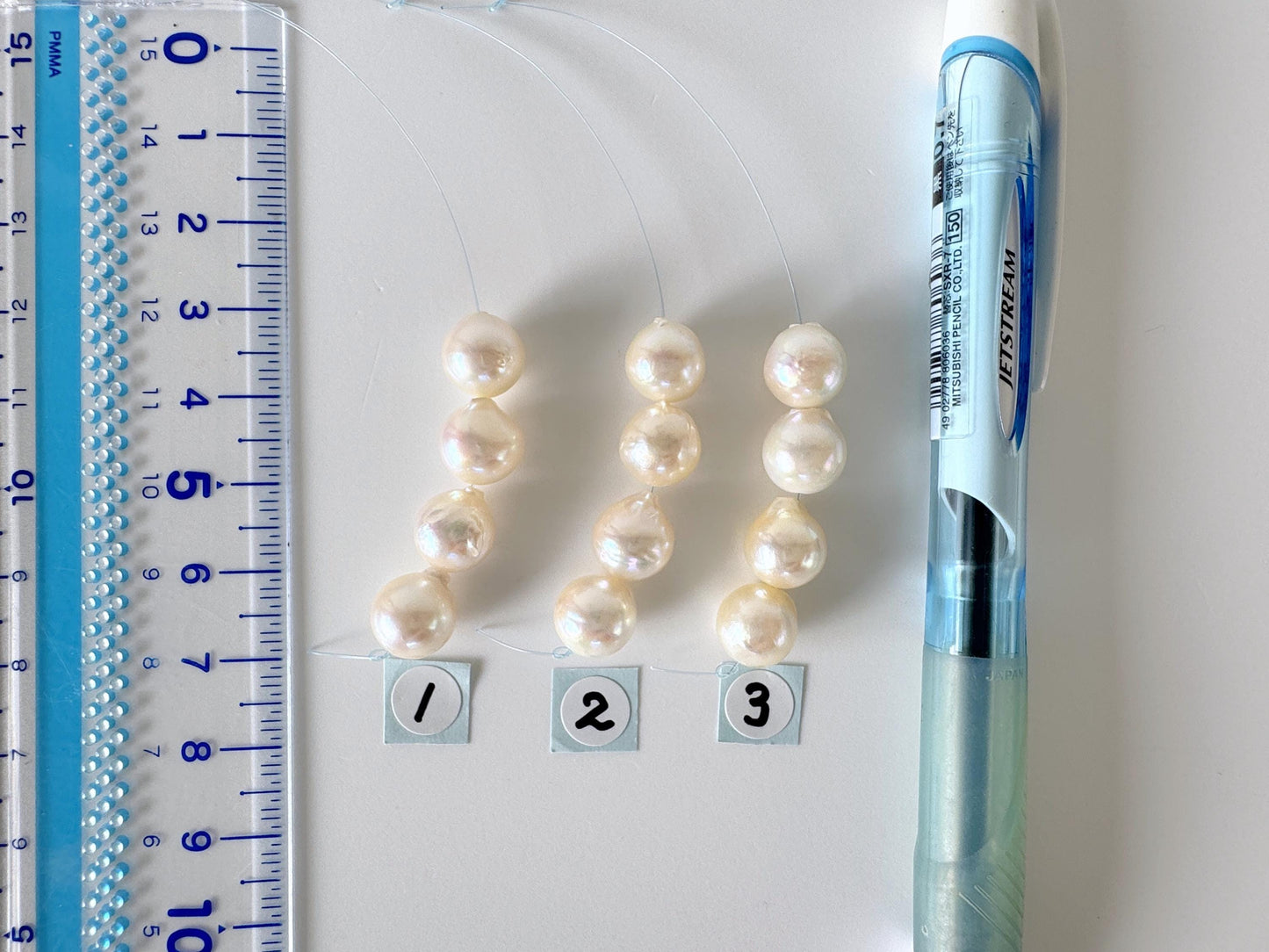 Japanese Cream White Akoya Pearl Beads, 9-9.5mm, Mini Strand, Short Strand, 4 Pieces, Genuine Akoya Pearl, Cultured in Sea Water