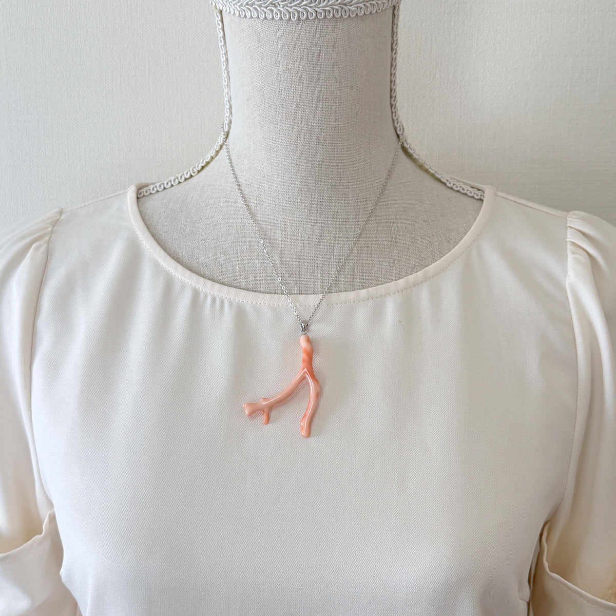 Coral Branch Pendant - Natural Deep Sea Coral Jewelry - Pink Orange Branch, Rhodium-Plated Silver Bail, 54mm Length