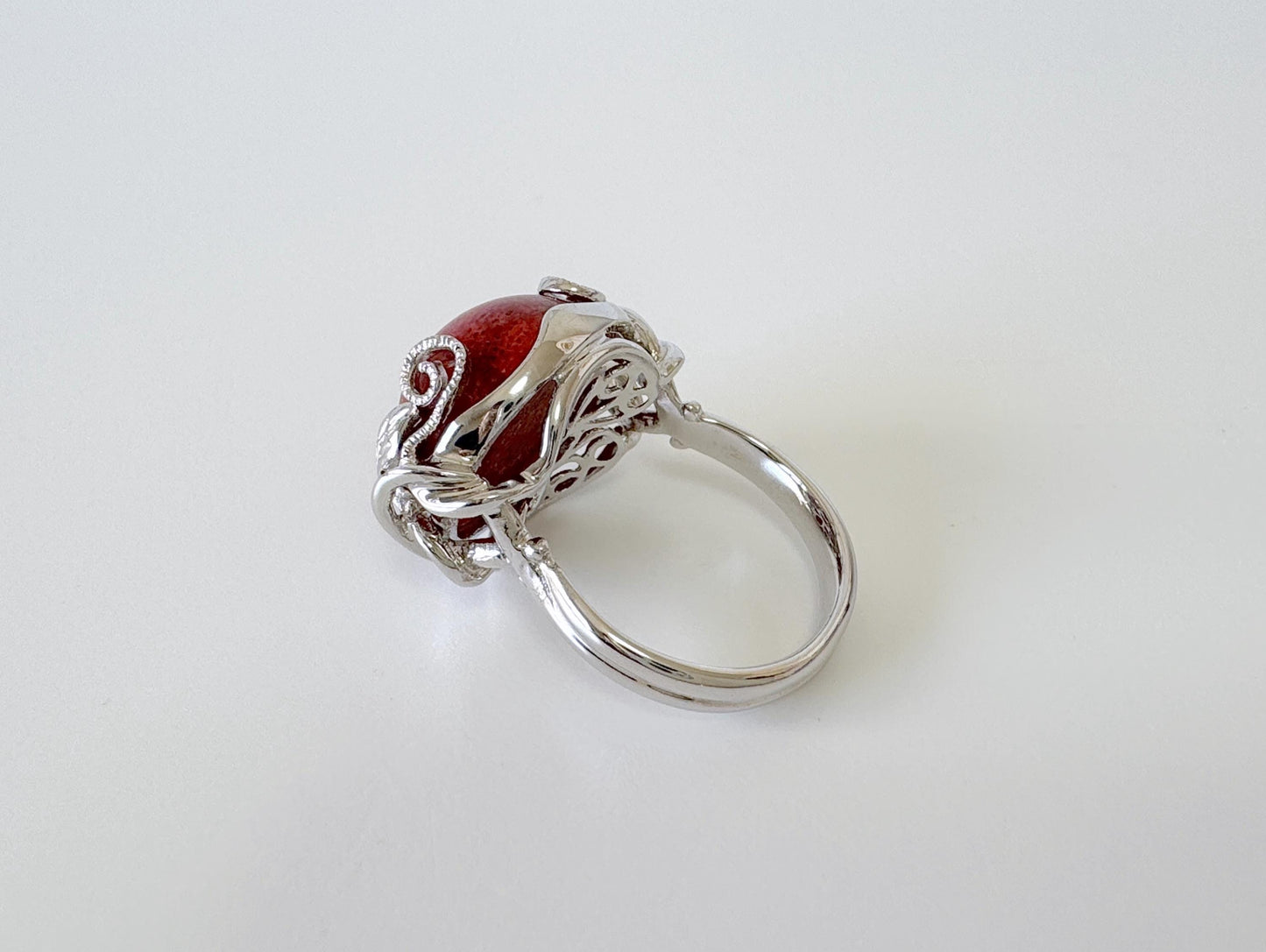 Natural sponge coral half circle silver ring, size is Jp 17, US 8.5, UK Q, IT 57