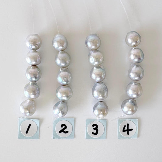 Japanese Natural blue/silver color Akoya Pearl Beads, 7-7.5mm, Mini Strand, Short Strand of 5 Pieces, Cultured in Sea Water