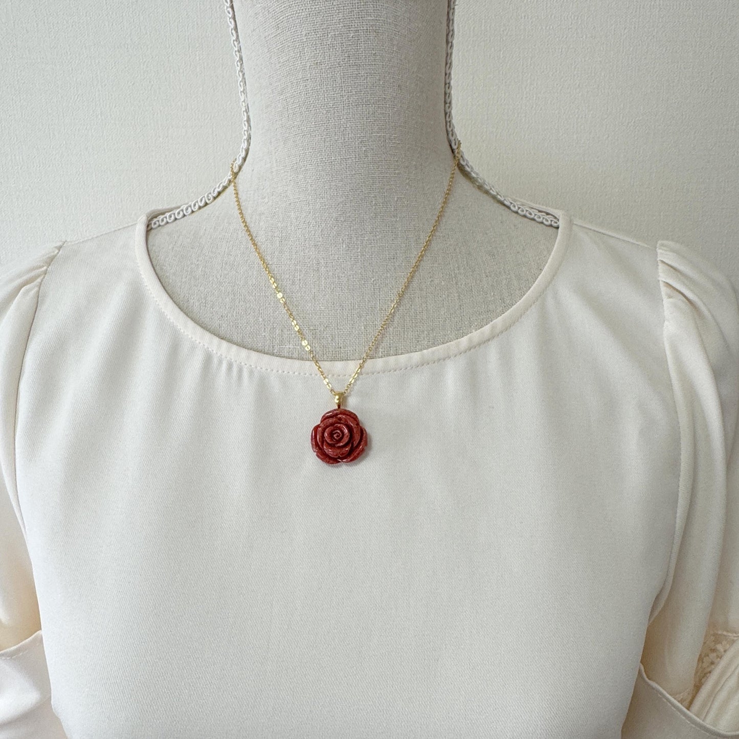 Natural sponge coral rose pendant 20mm, Red color, Brass bail, Price per piece