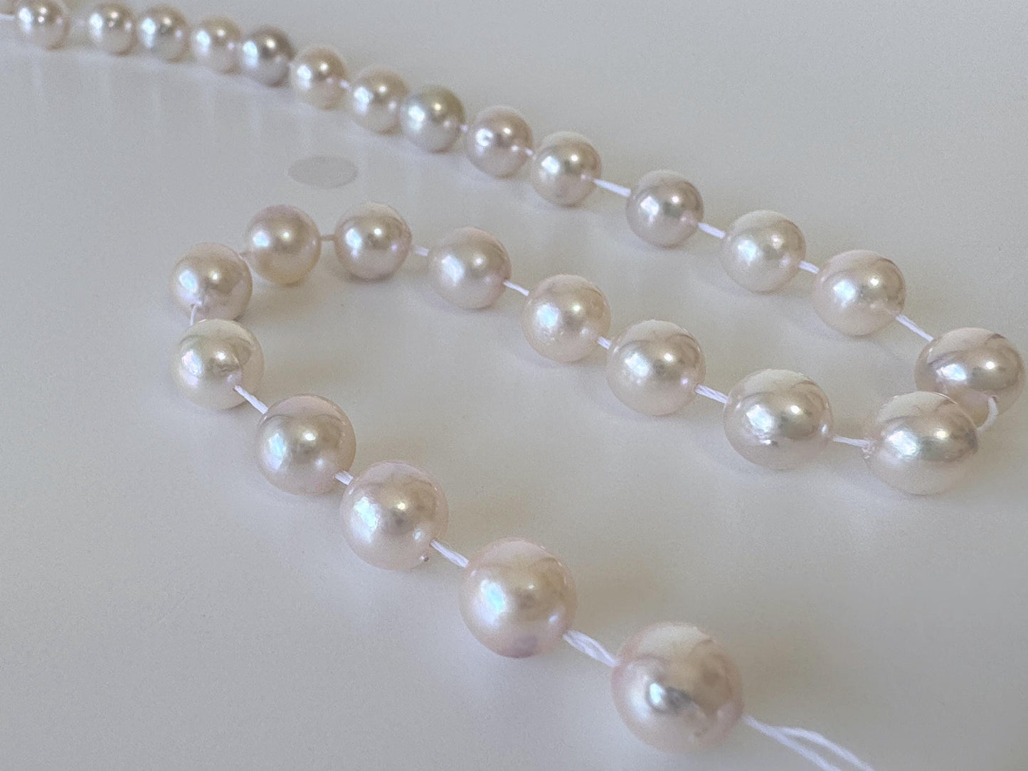 6.9-7.9mm Japanese White Akoya Pearl Beads, Genuine Akoya Pearl, Full Strand, 40.5-41cm , 16", Cultured Salt water pearl