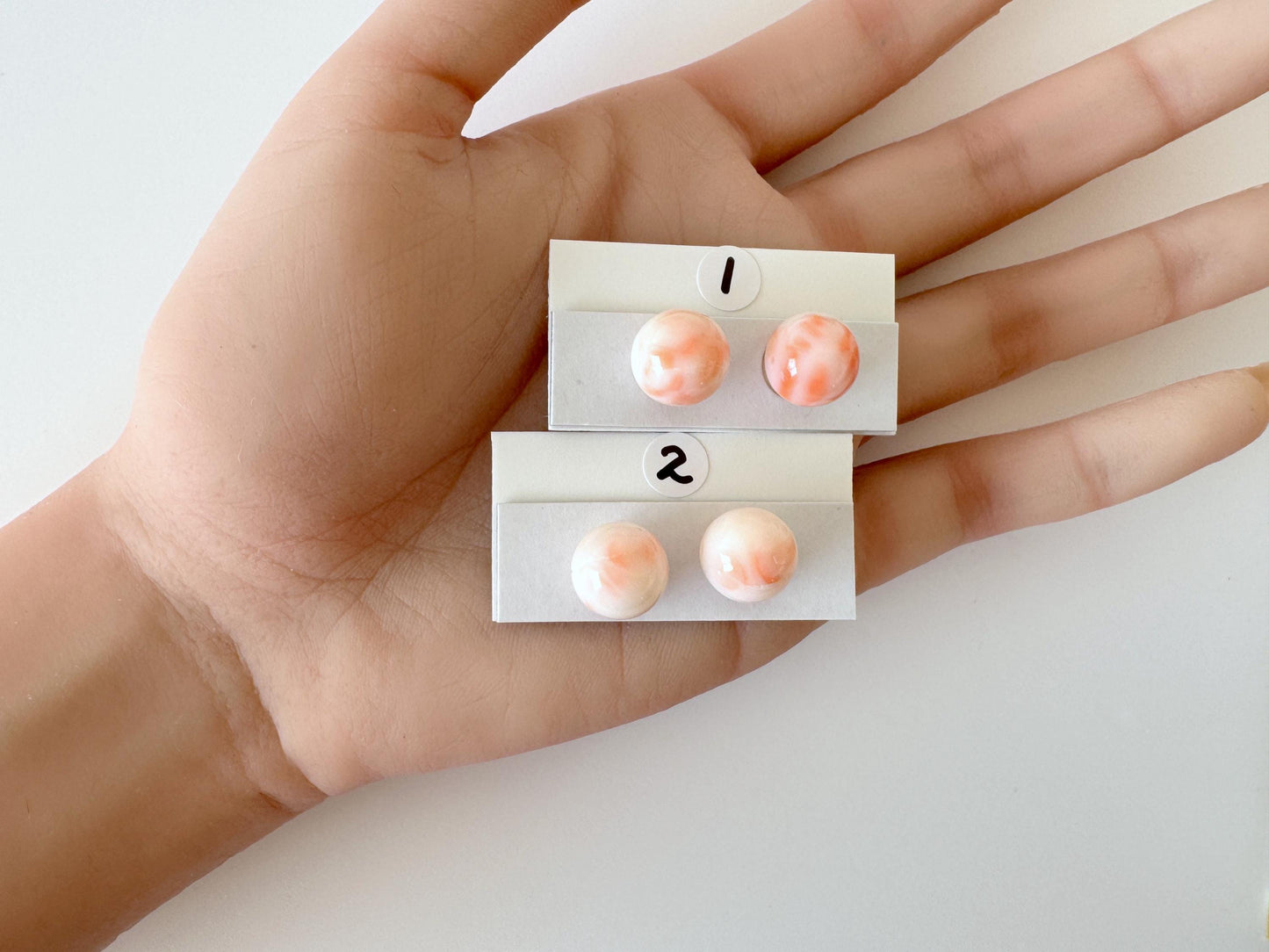 Deep Sea Coral Round Beads - Natural White Pink Orange Gemstone Pair 11mm Full-Hole