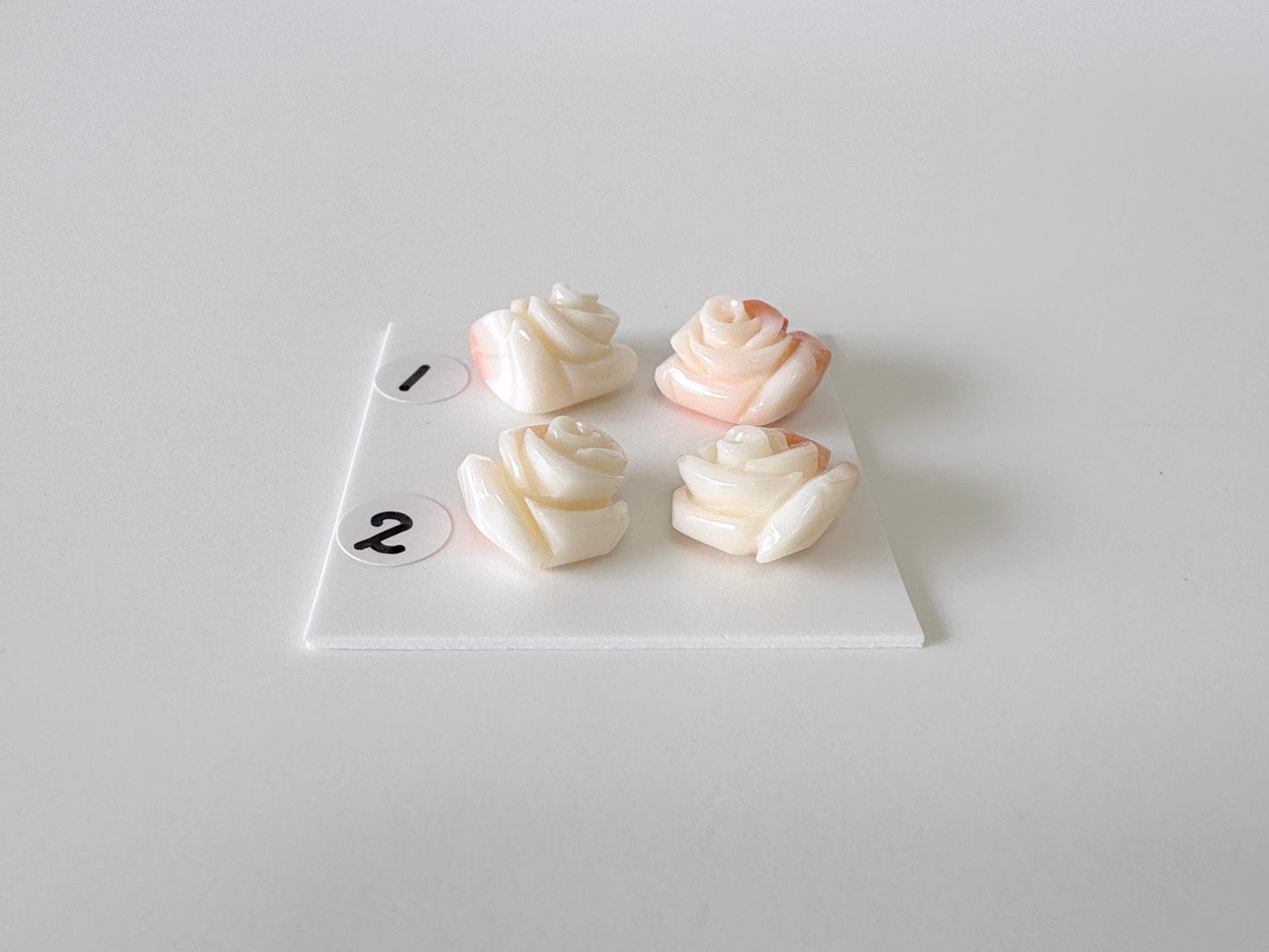 Natural Deep Sea Coral Rose Carvings 12-15mm, Pink/White Natural color, Price per pair, For Studs and Earrings, For Jewelry Making