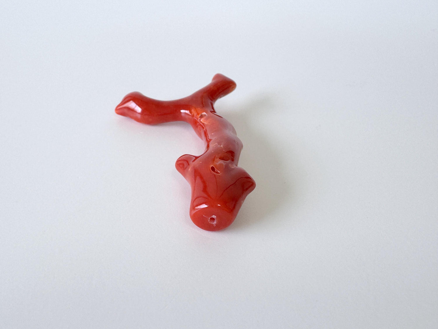 Japanese red(Aka) coral branch, 55mm, Hole on top, Natural red color coral for jewelry making