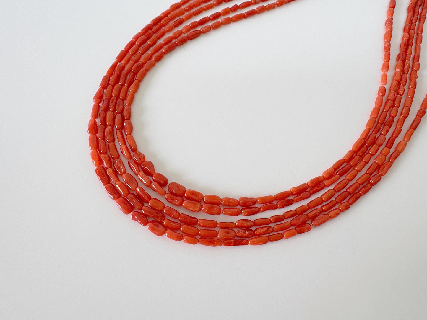 Natural Mediterranean red coral rice/tube shape 3x1.5-7x3mm strands ,16.5inches, 42cm, for jewelry making, natural color, Price per strand