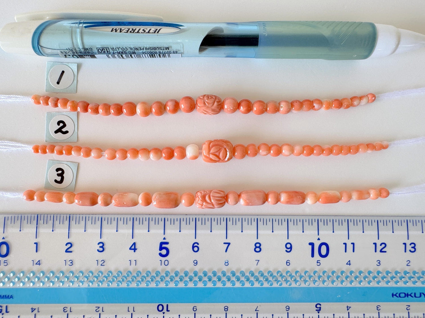 Natural Momo Coral Short Strand Beads with Carving Beads, Orange/White Color Coral Beads, 11-11.5cm, Genuine Japanese Coral Beading Parts