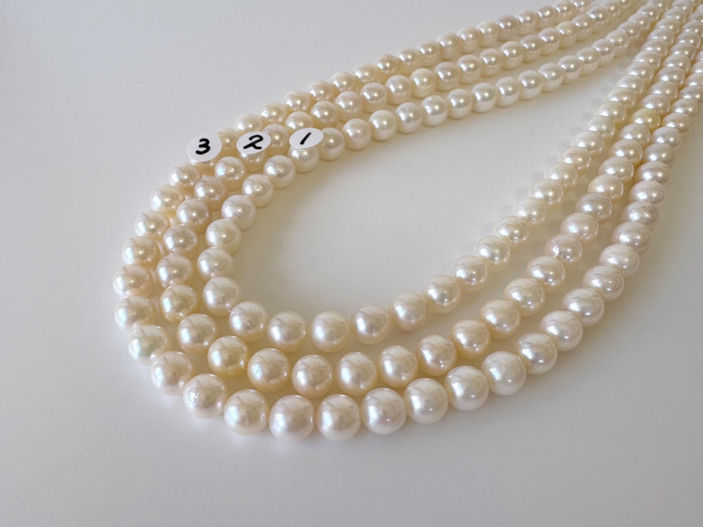 7-7.5mm Japanese White Akoya Pearl Beads, Genuine Akoya Pearl, Full Strand, 40cm , 15.7", Cultured Salt water pearl + Extra 5 pieces