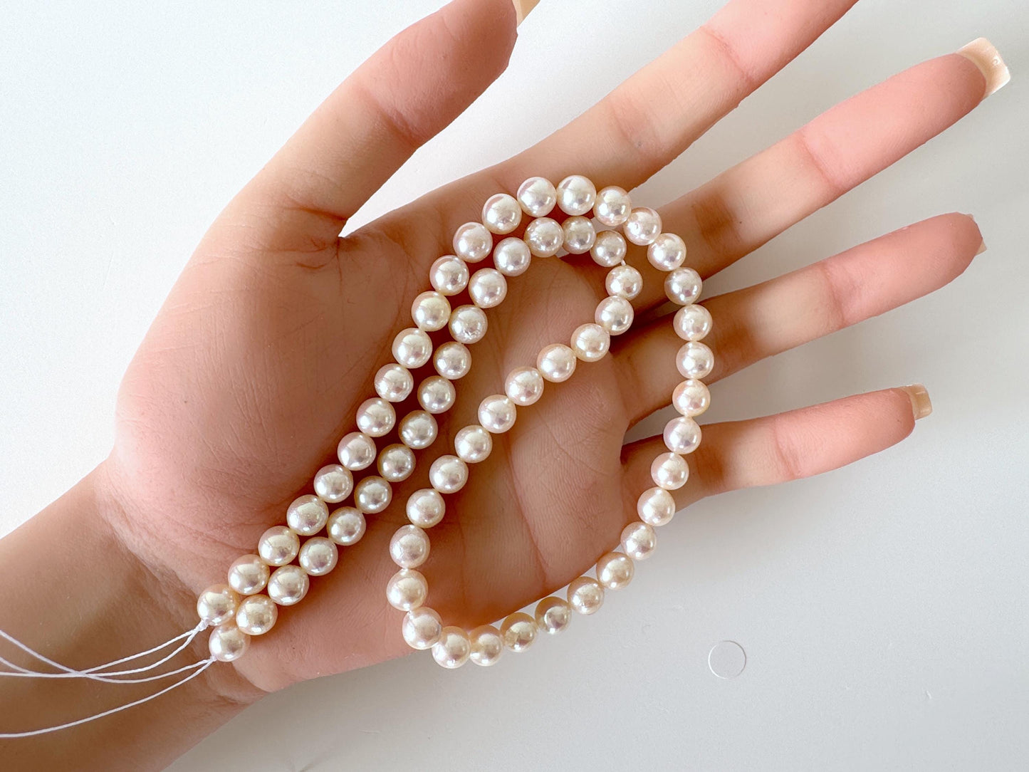 6.5-7mm Japanese White/Pink Akoya Pearl Beads, Genuine Akoya Pearl, Full Strand, 40cm , 15.7", Cultured Salt water pearl
