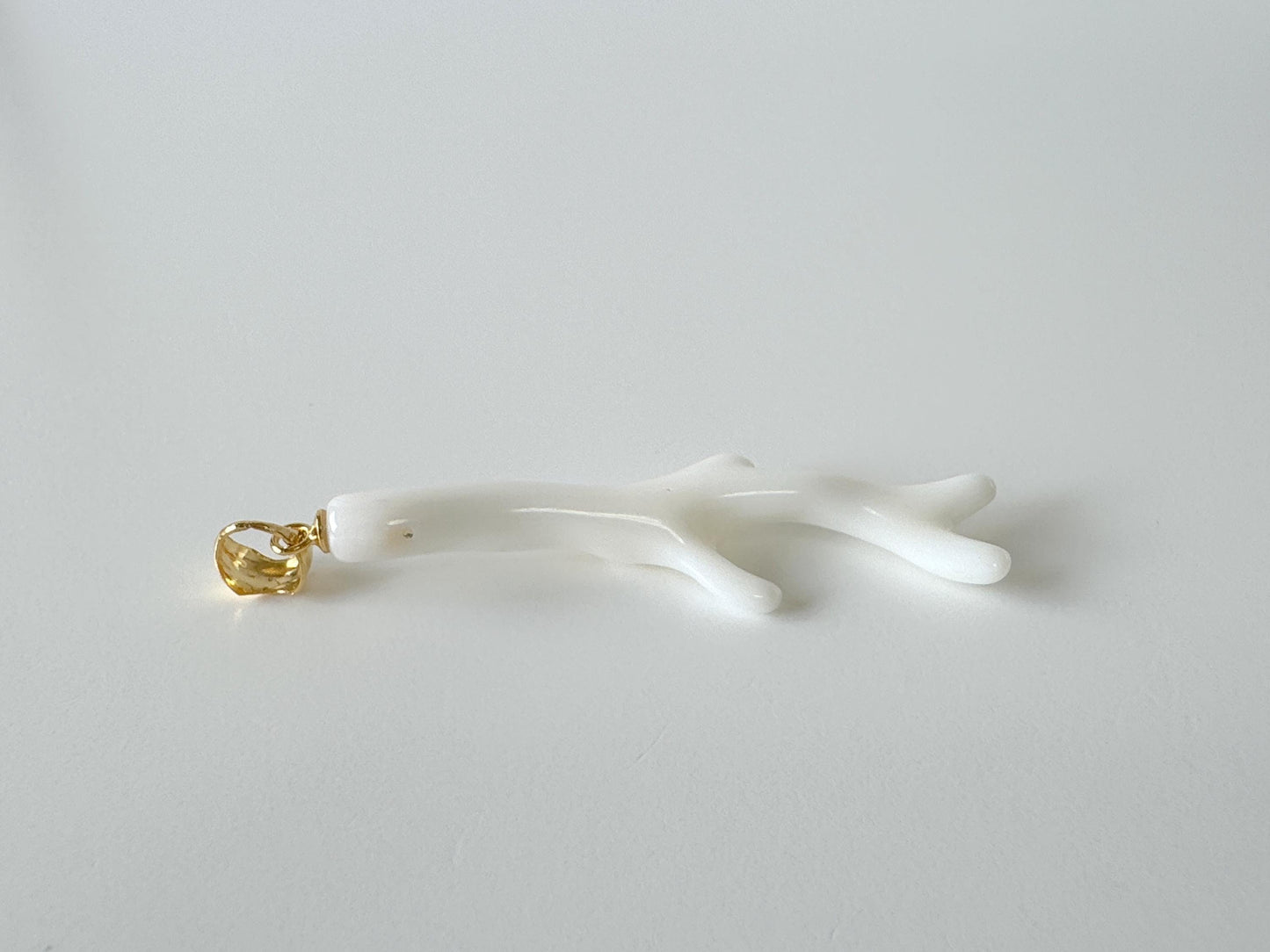 Natural Japanese White Coral Branch Pendant, 47mm, Natural White color genuine precious coral, Silver Bail (Gold-Plated)