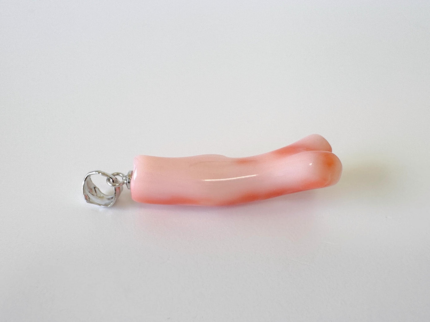 Natural Deep Sea Coral Branch Pendant, 33mm, Natural Pink/Ornge color coral branch pendant, Silver (Rhodium-Plated) bail