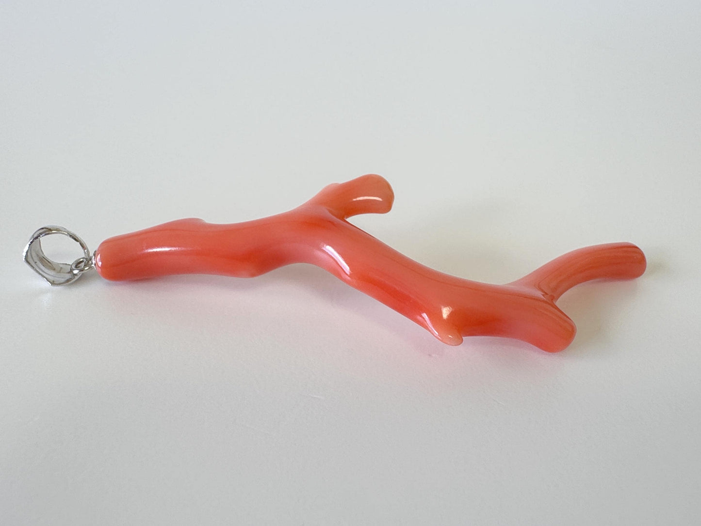 Natural Deep Sea Coral Branch Pendant, 55mm, Natural Orange/Pink color coral branch pendant, Silver (Rhodium-Plated) bail