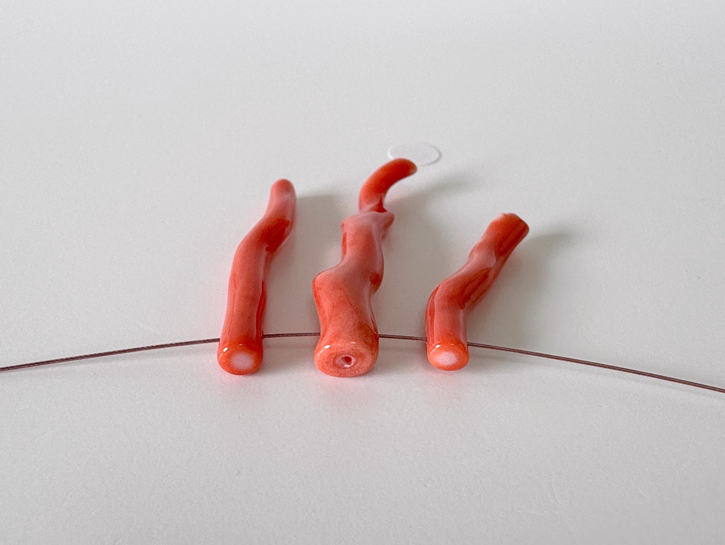Natural Japanese Momo Coral branches, Set of 3pcs, Natural Orange Color, Side Full-Hole, Genuine Precious Coral, for Jewelry Making
