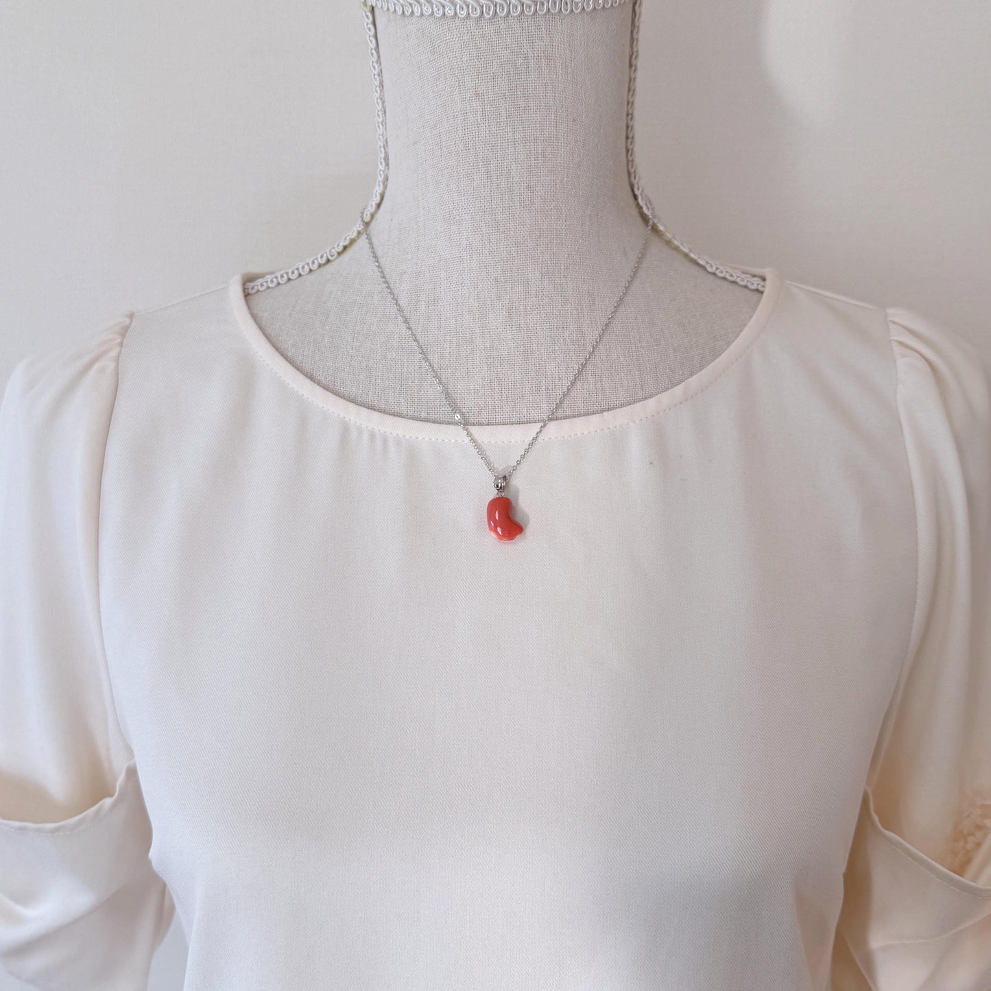 Natural Momo Coral Pendant: Japanese Orange Coral, Gold-Plated Silver Bail