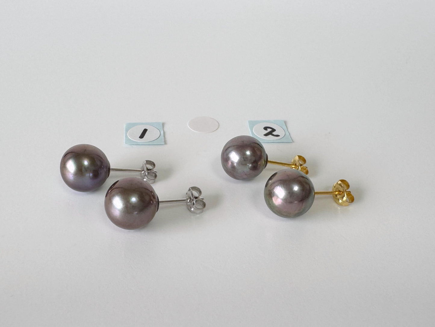 Japanese Black/Peacock Black Akoya Pearl Stud Earrings, 9.5mm, Silver 925 Post/Ear Nuts, Genuine Akoya Pearl, Salt water cultured pearl