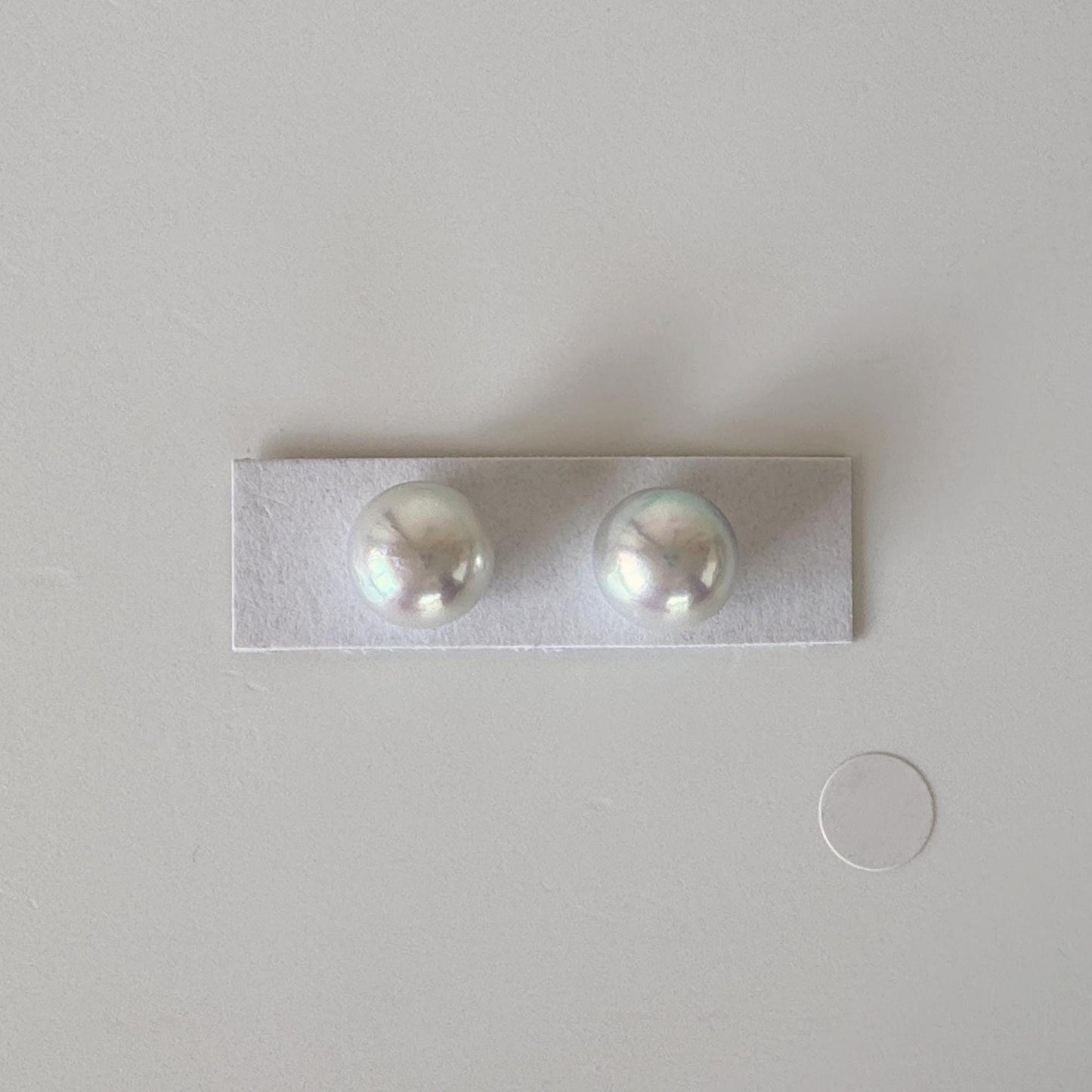 Japanese Akoya pearl 9.6mm, Light Blue Color, Half-Drilled Nearly Round/Semi-round loose, Natural Color, Price per Pair, Salt water pearl