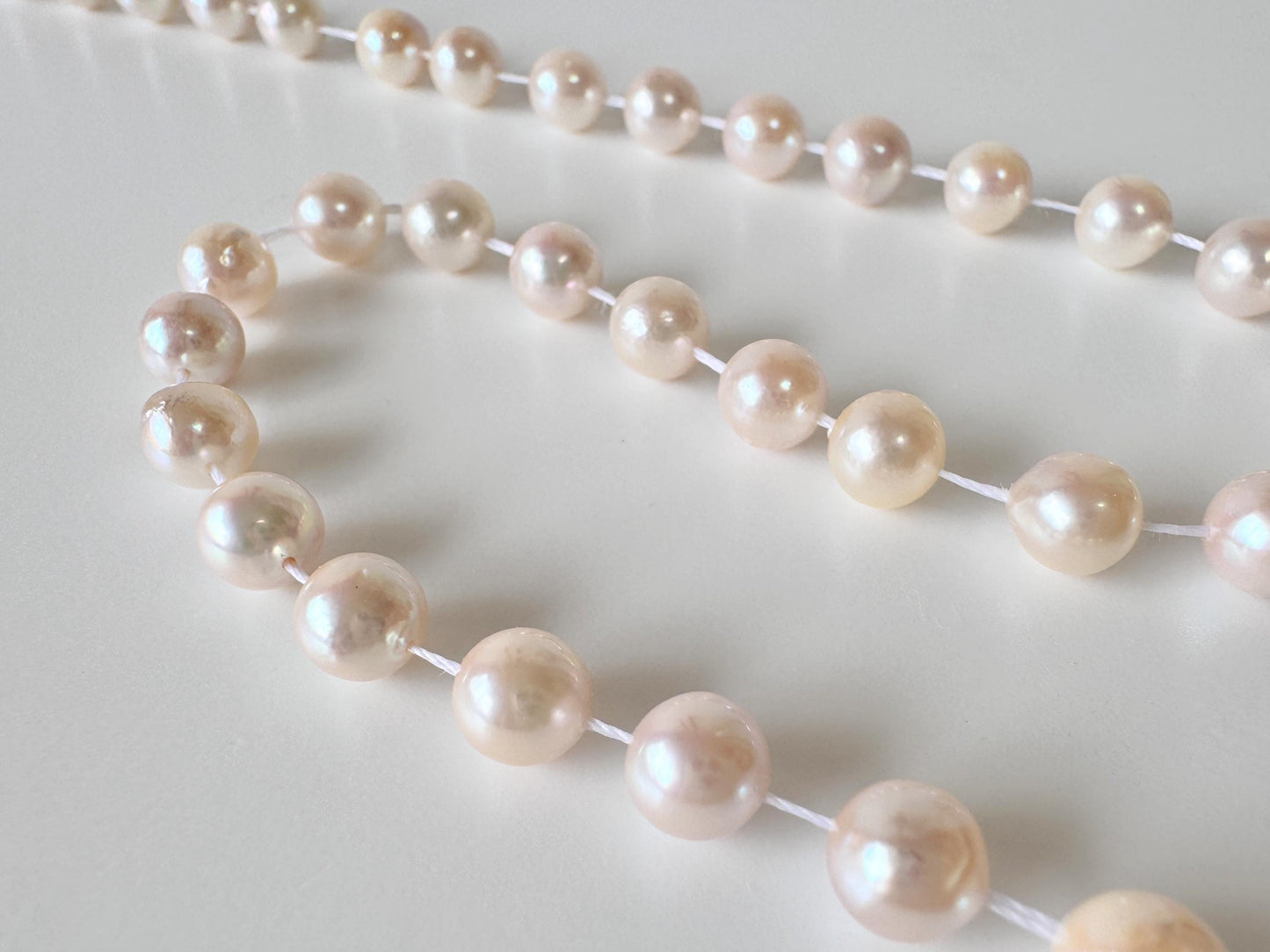 6.5-7mm Japanese White/Pink Akoya Pearl Beads, Genuine Akoya Pearl, Full Strand, 40cm , 15.7", Cultured Salt water pearl