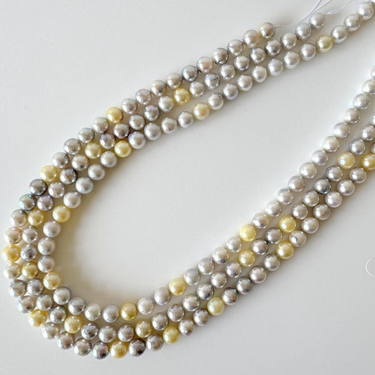 7.5-8mm Japanese Akoya Pearl Beads, Natural blue/silver/yellow/white color pearl, Genuine Salt water Akoya Pearl, Full Strand, 40cm , 15.7"