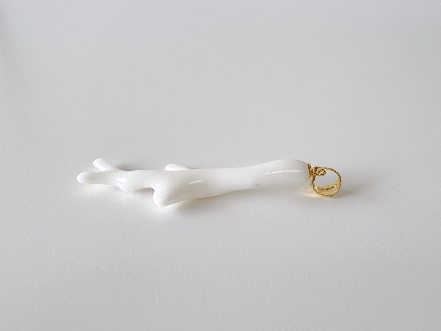 Natural Japanese White Coral Branch Pendant, 47mm, Natural White color genuine precious coral, Silver Bail (Gold-Plated)